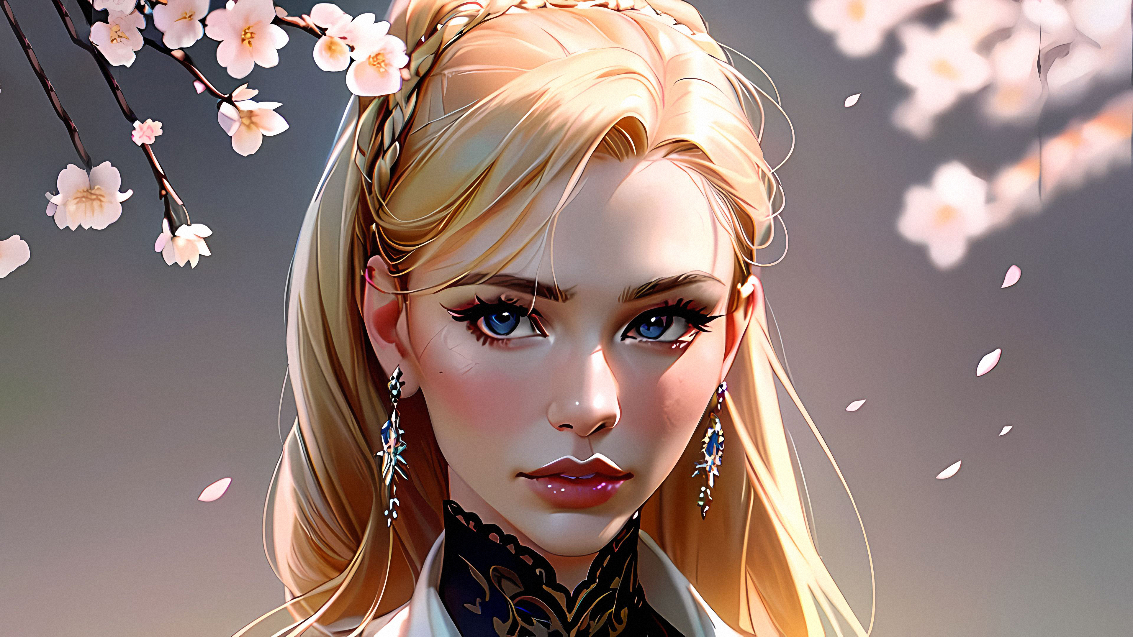General 3840x2160 Stable Diffusion 4K AI art women blonde blue eyes petals flowers