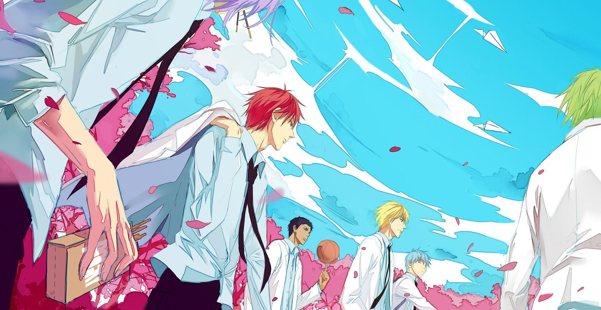 Anime 2000x1032 Kuroko no Basket school anime boys basketball school uniform petals