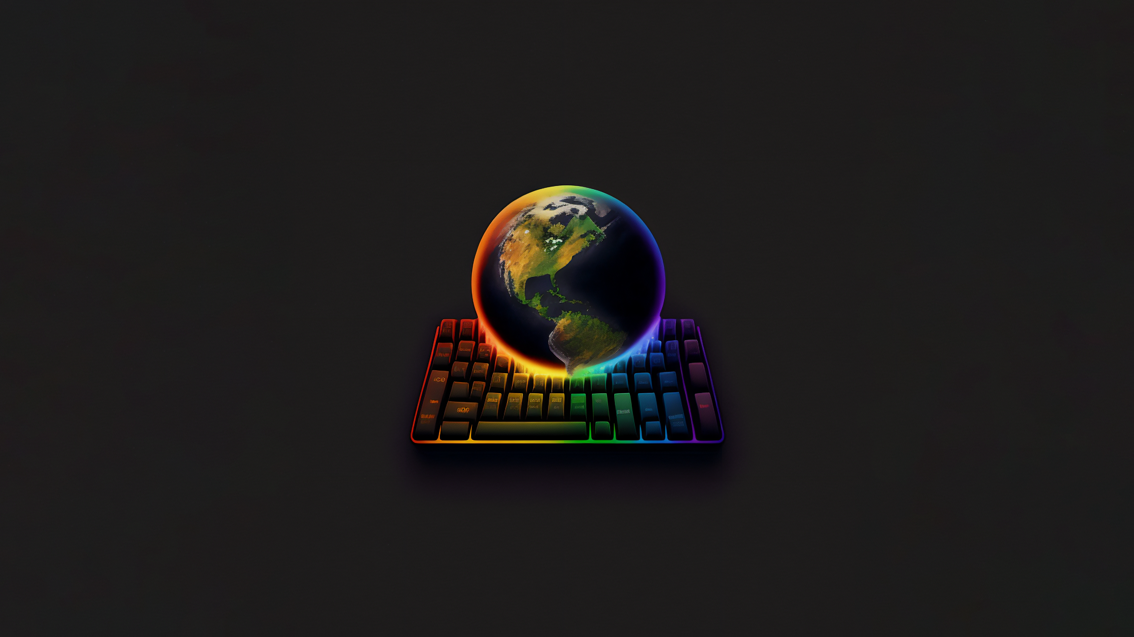 General 3642x2048 AI art minimalism RGB keyboards globes simple background planet colorful