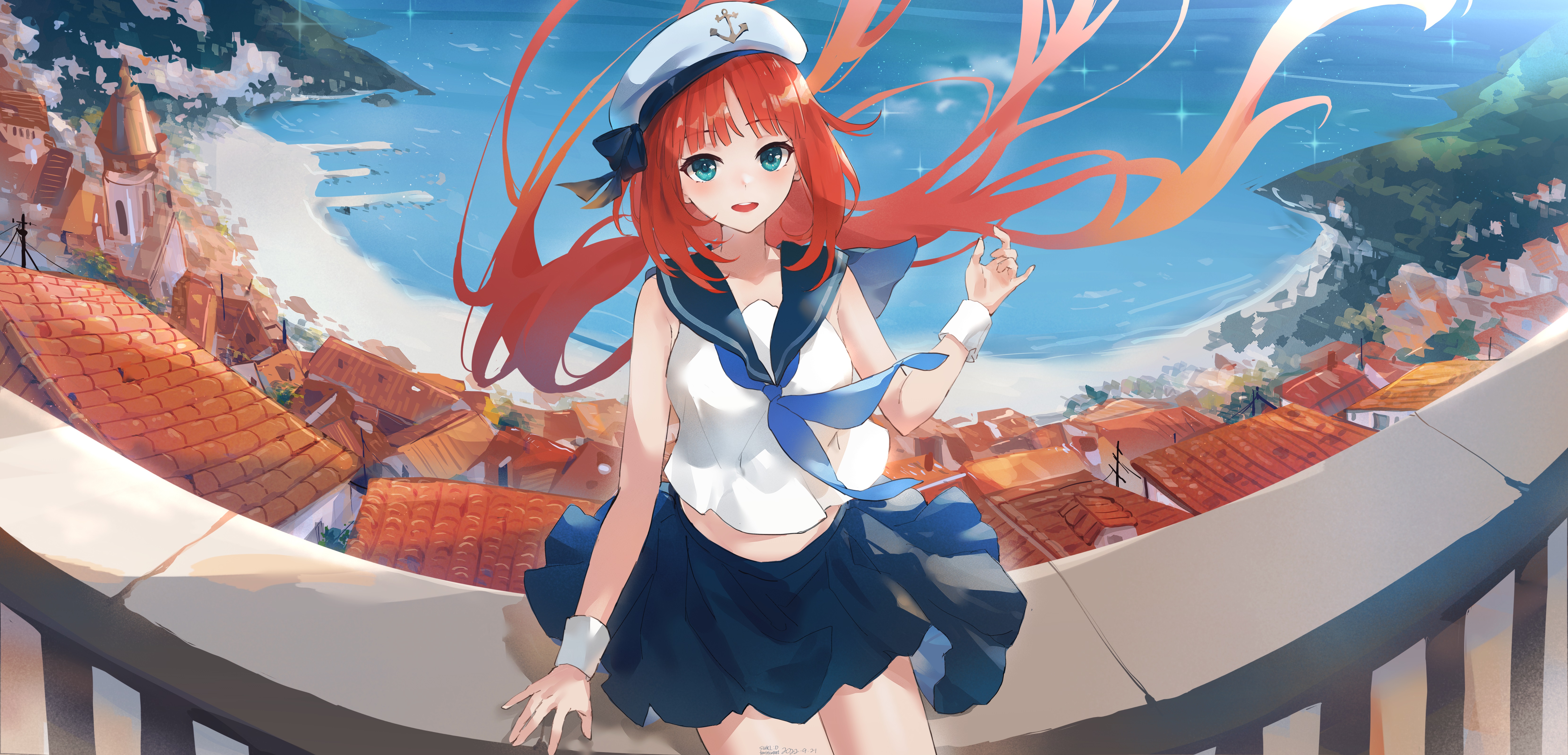 Anime 6636x3199 anime anime girls redhead sailor uniform blue eyes long hair big boobs Nilou (Genshin Impact)