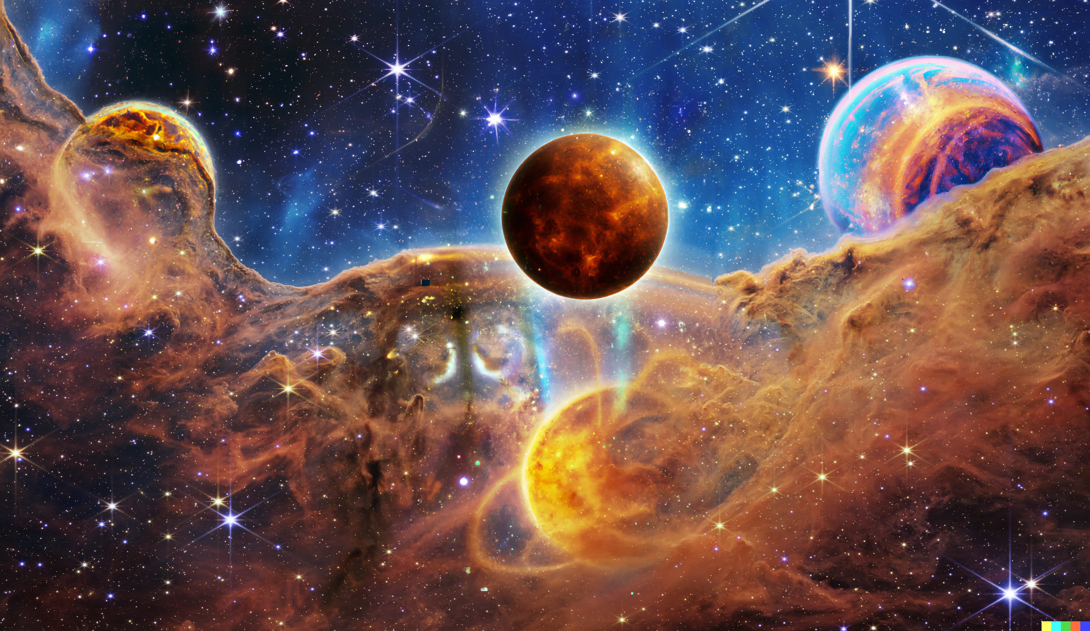 General 3600x2085 space galaxy James Webb Space Telescope planet nebula AI art stars infrared