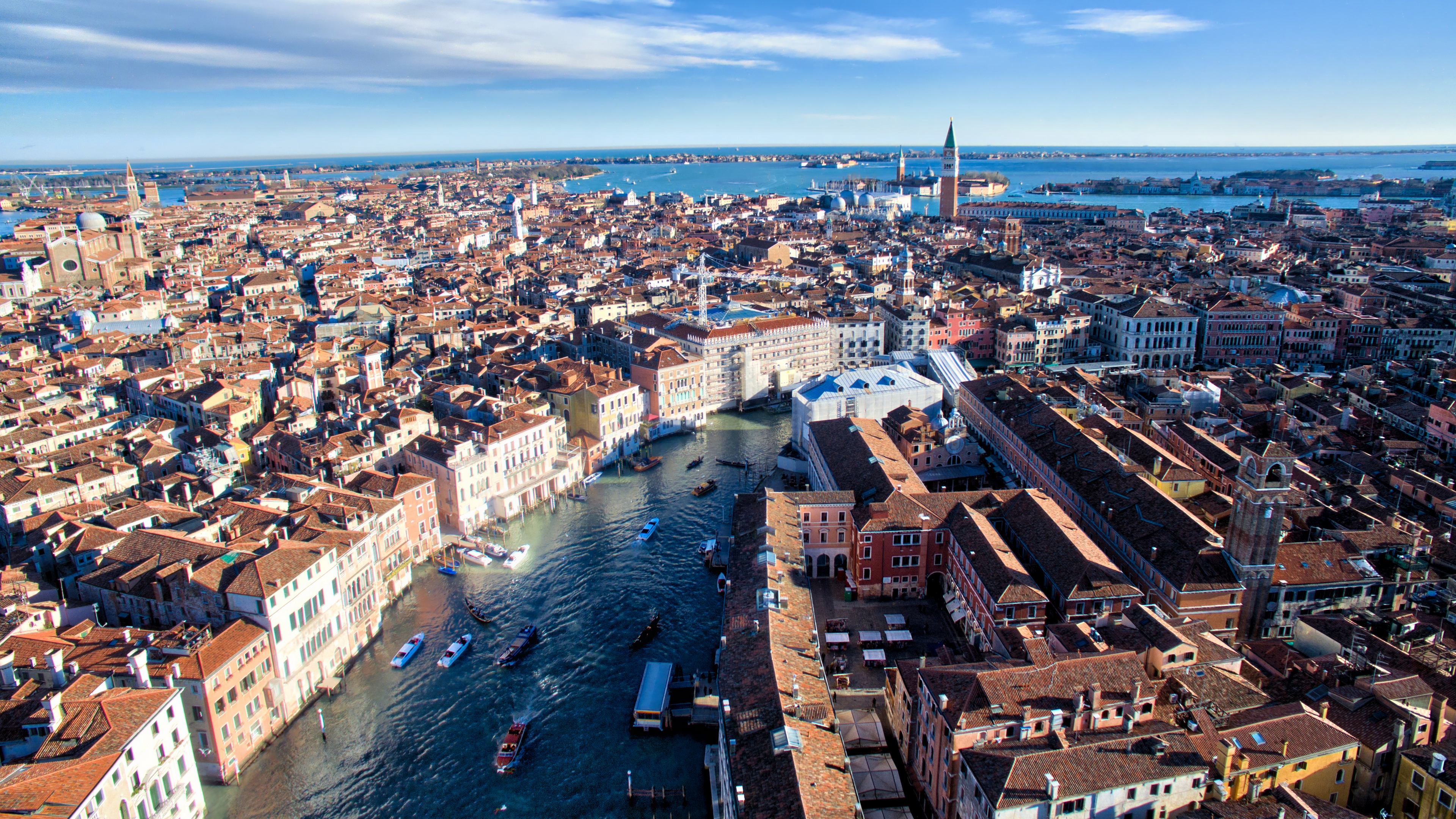 General 3840x2160 cityscape building tower water boat Italy Venice landscape aerial view panorama canal sea horizon sky