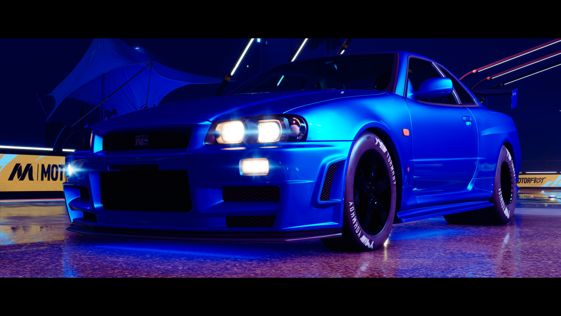 General 1920x1080 Japanese cars The Crew Nissan Nissan GT-R video games Ubisoft Nissan Skyline R34 car frontal view headlights reflection