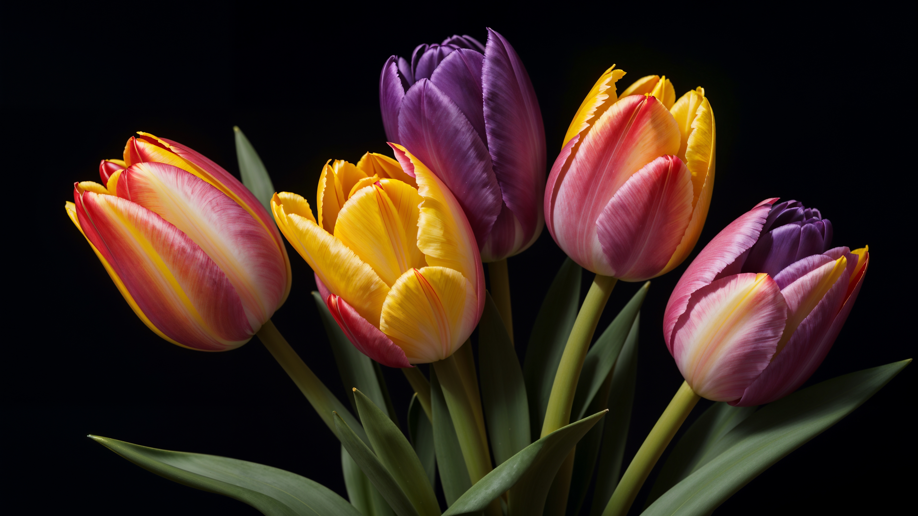 General 3840x2160 digital art flowers tulips simple background black background closeup