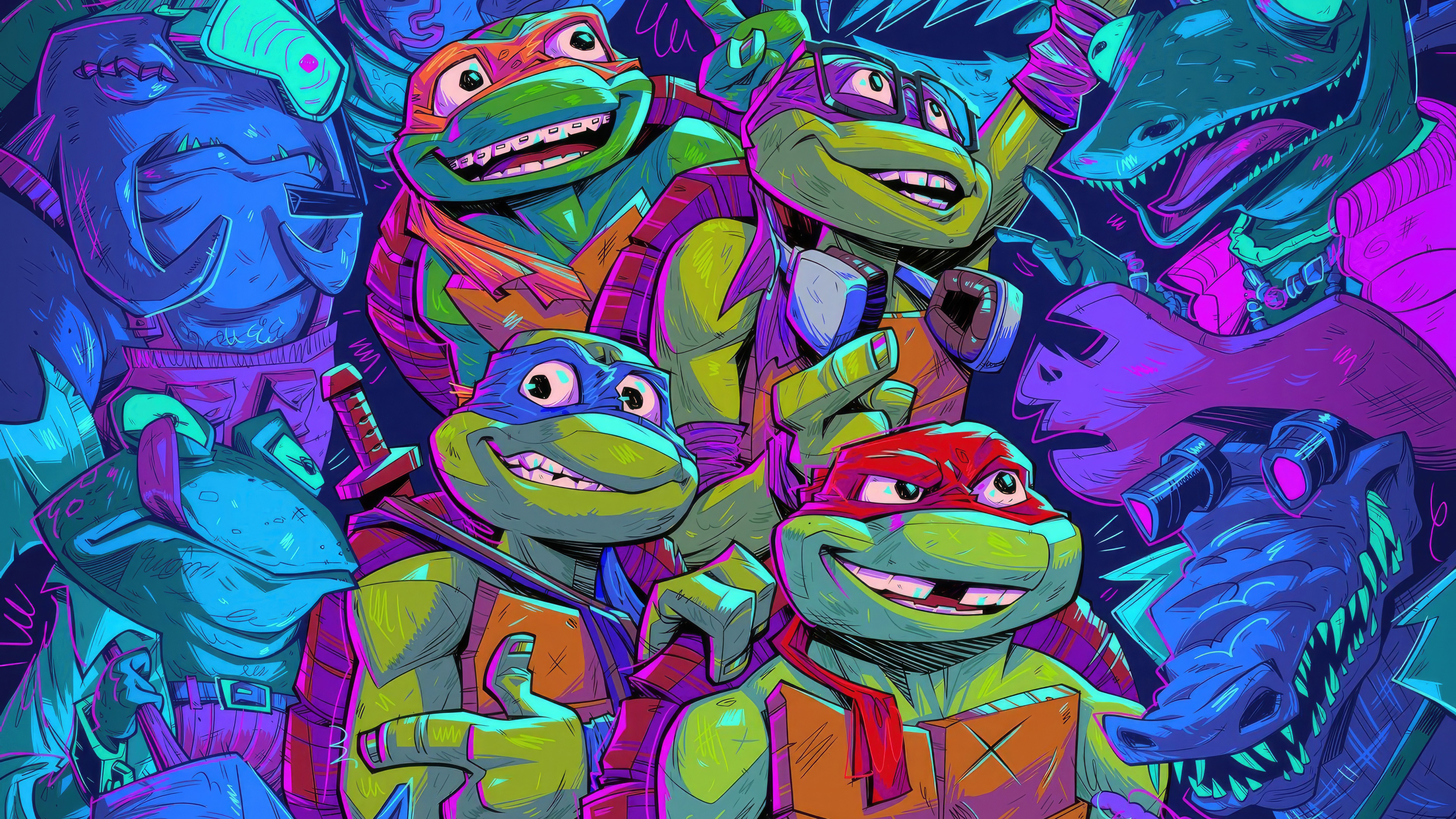General 3840x2160 Teenage Mutant Ninja Turtles Raphael (TMNT) Leonardo (TMNT) Donatello (TMNT) Michelangelo (TMNT) comix comics IDW colorful animation digital art