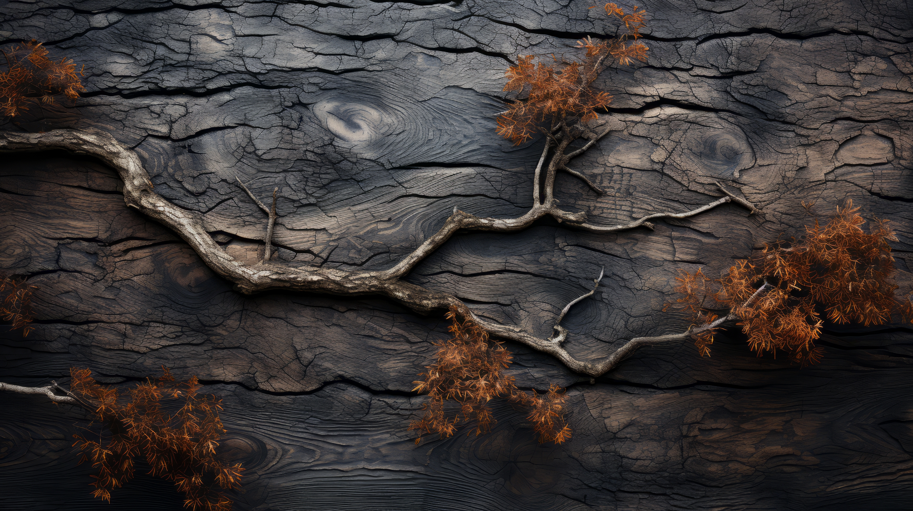 General 2912x1632 AI art dark wood tree bark simple background digital art minimalism branch