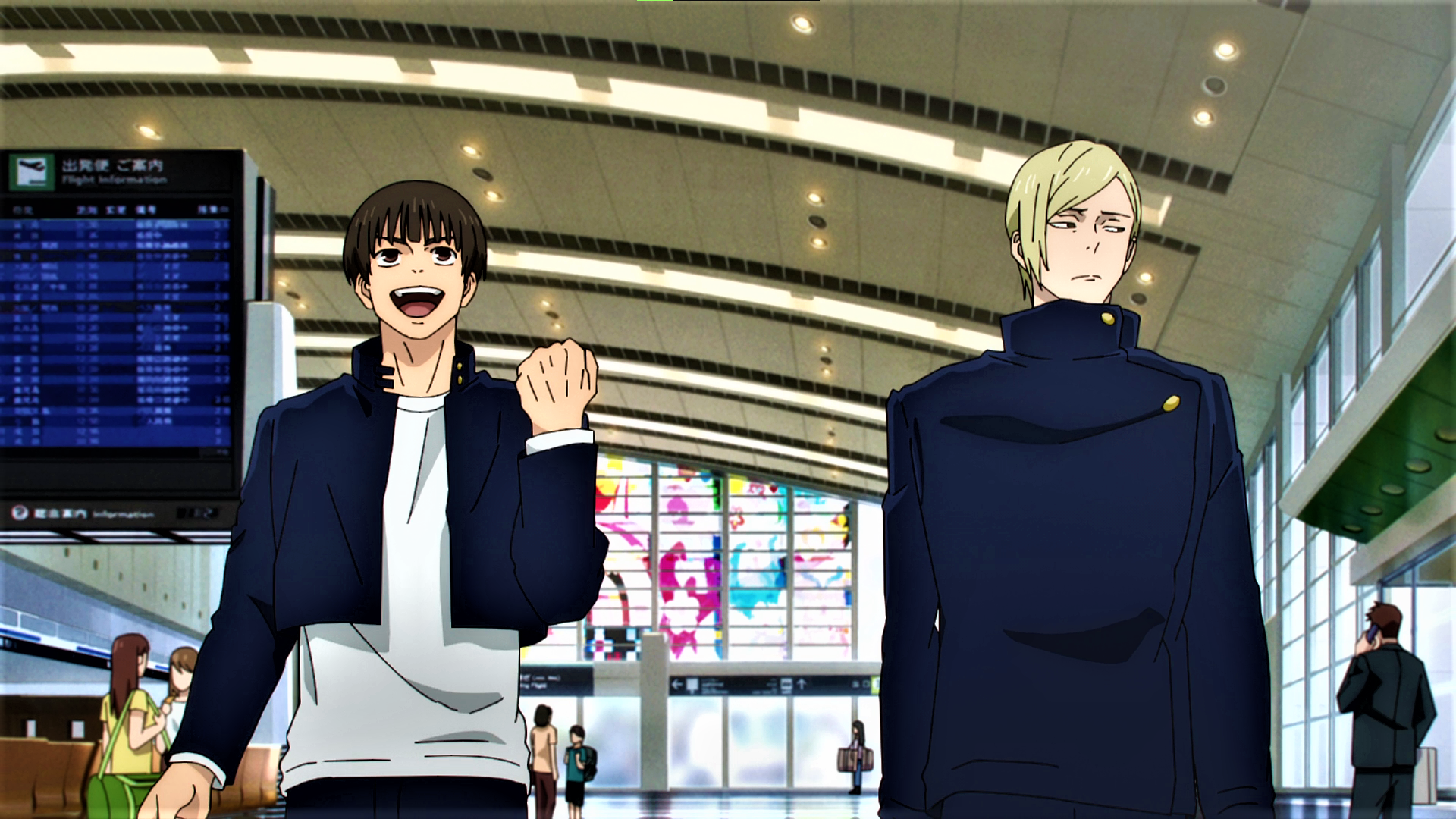Anime 1920x1080 Jujutsu Kaisen Kento Nanami blonde happy uniform airport annoyed anime Anime screenshot anime boys
