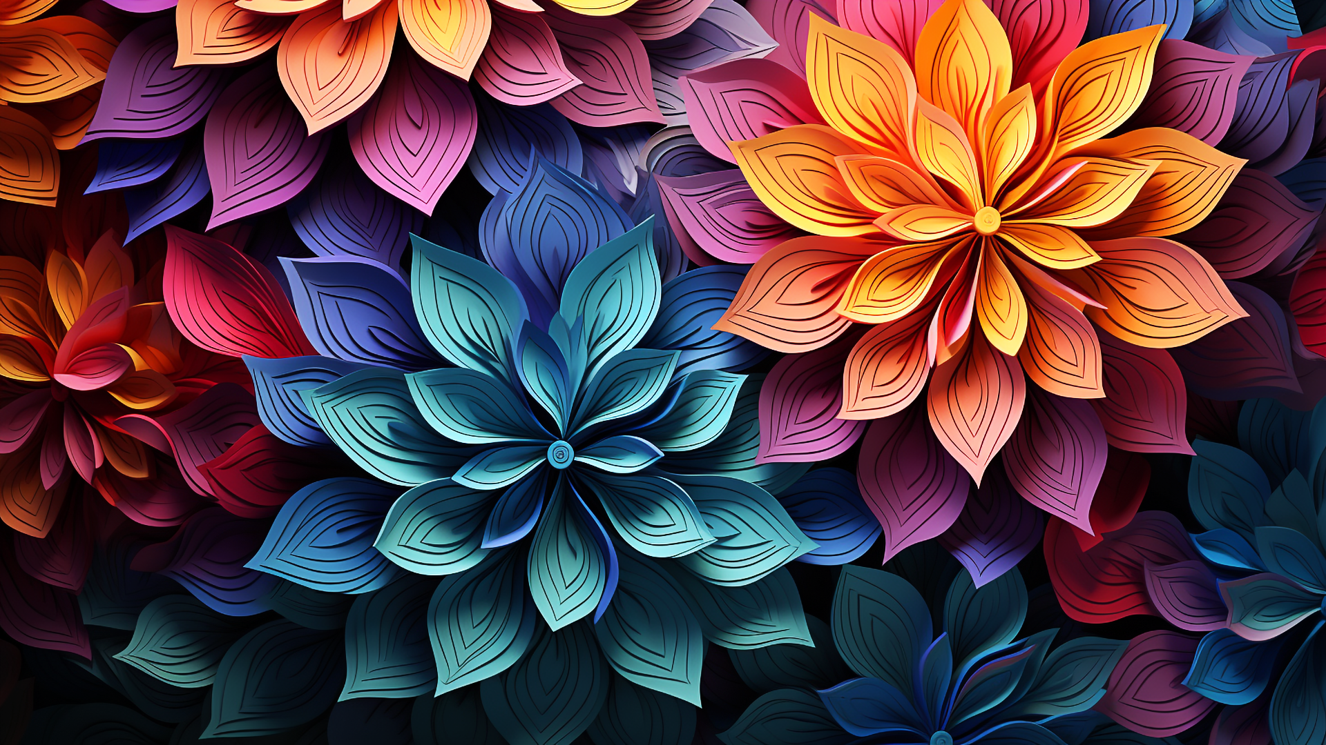 General 1920x1080 AI art abstract colorful digital art petals top view