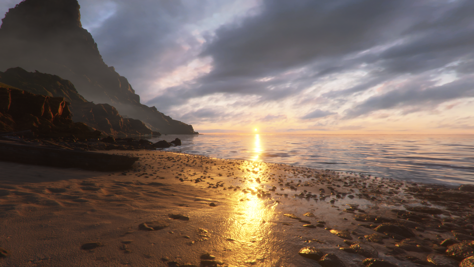 General 1920x1080 plague tale requiem video games CGI clouds water sky sunset sunset glow rocks sand
