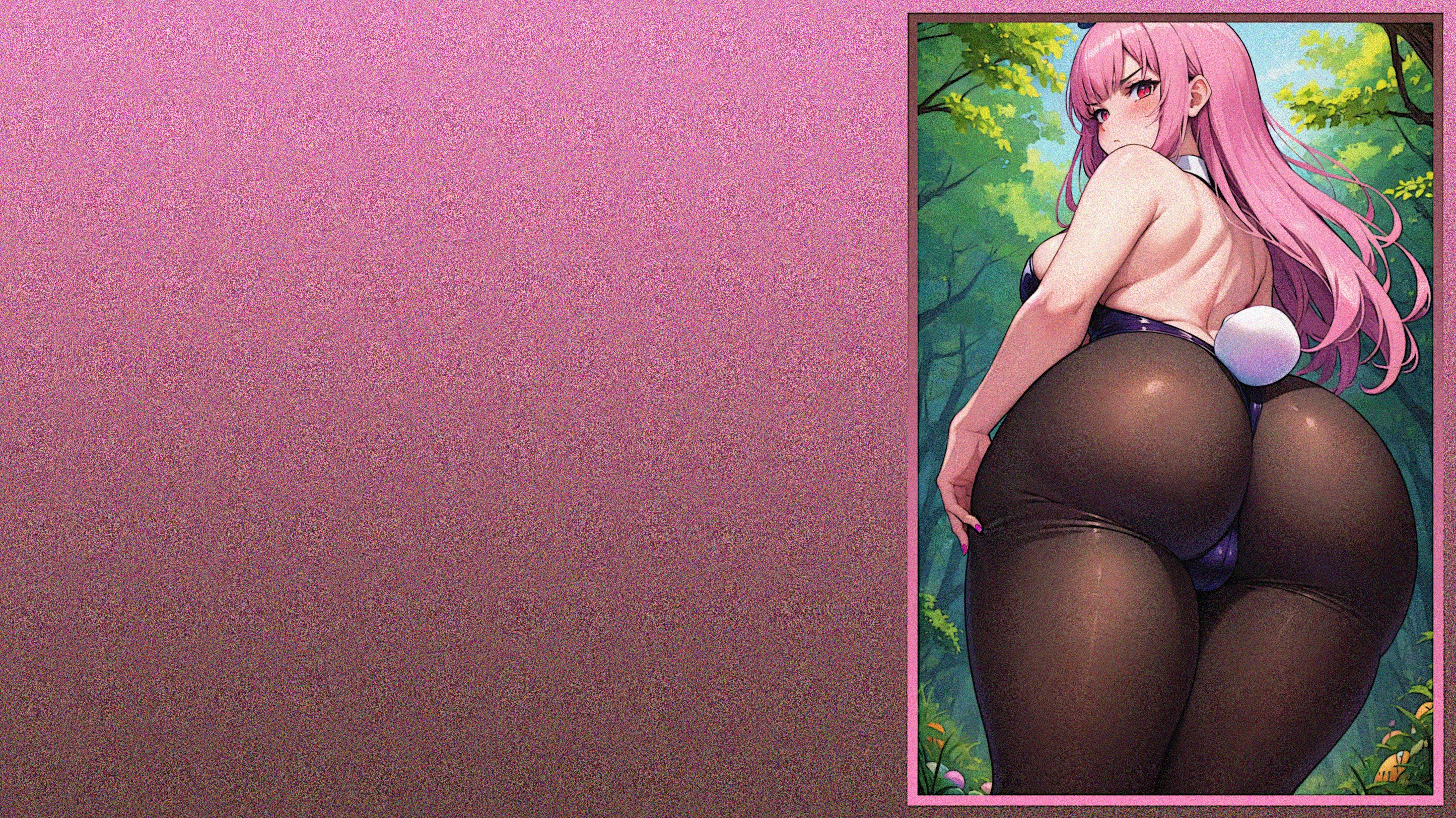 Anime 2891x1626 anime anime girls Hololive Hololive English Mori Calliope long hair pink hair bunny girl wide hips ass thighs ecchi boobs big boobs huge breasts bunny suit low-angle looking back simple background bunny tail looking at viewer bareback pantyhose blushing Virtual Youtuber sideboob