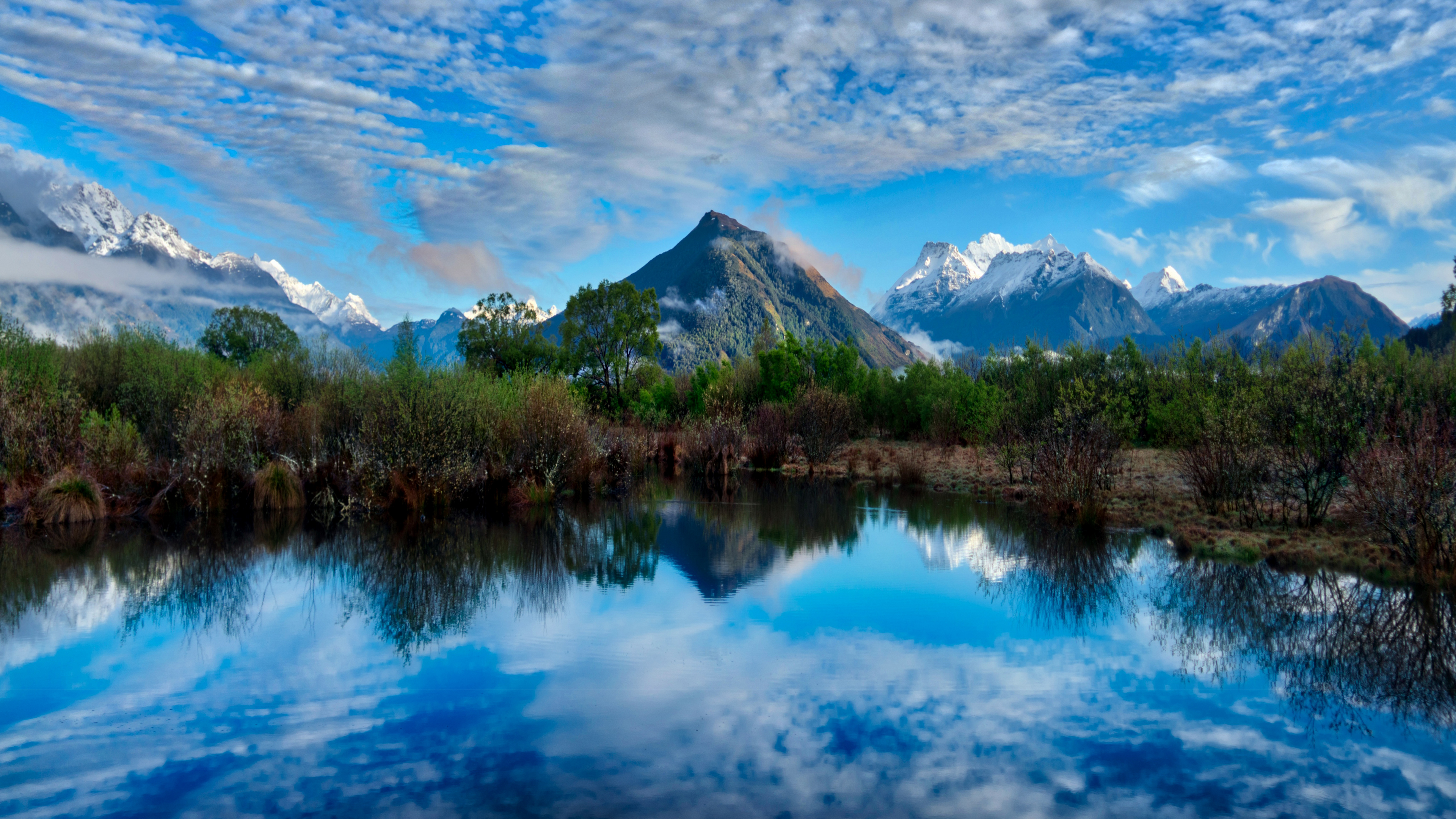 General 3840x2160 Trey Ratcliff photography landscape New Zealand mountains water lake trees mountain chain snow sky clouds reflection nature 4K