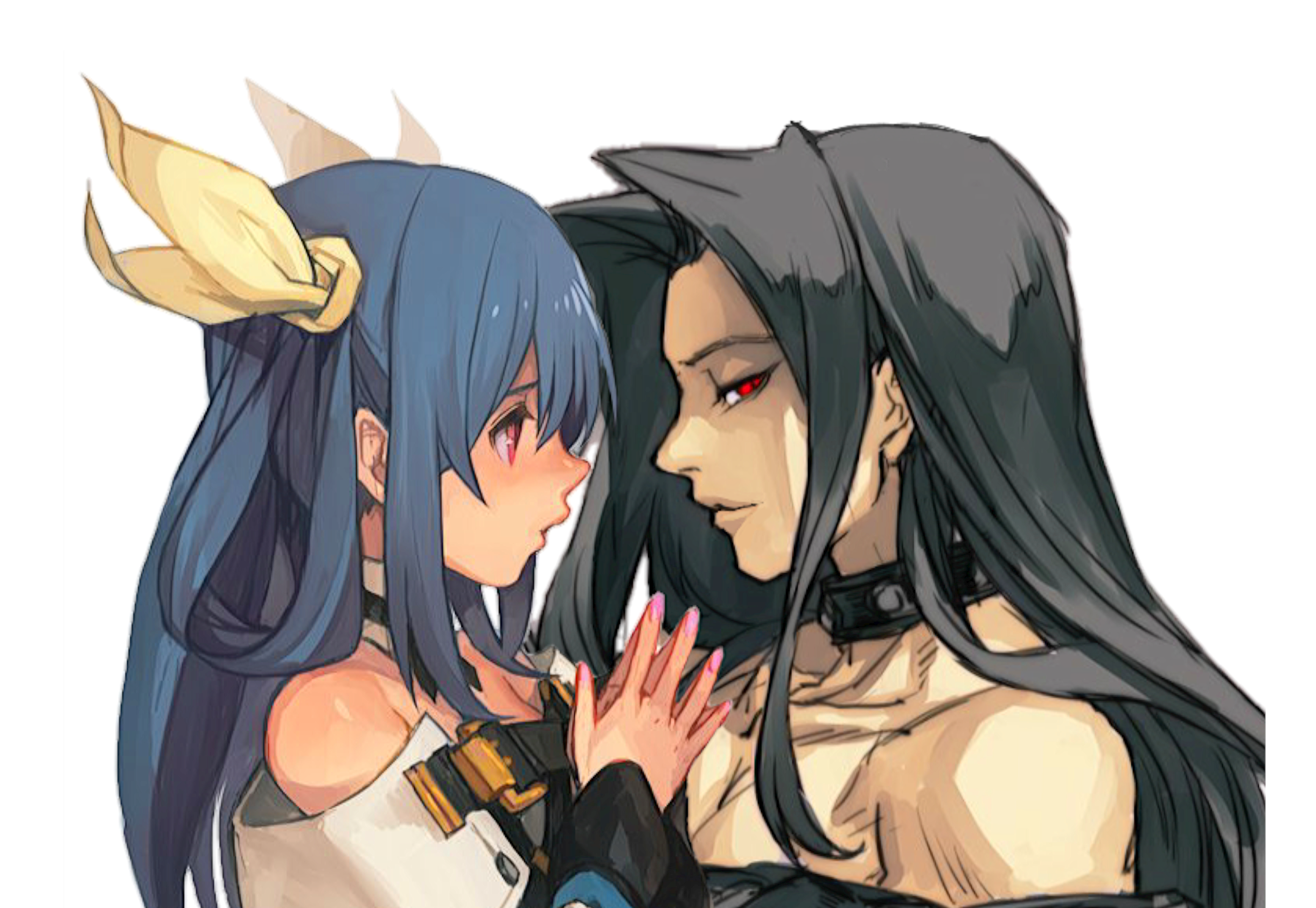 Anime 2443x1686 Guilty Gear Guilty Gear Xrd Guilty Gear XX Dizzy (Guilty Gear) Testament (guilty gear) Testament x Dizzy anime couple anime girls minimalism white background simple background