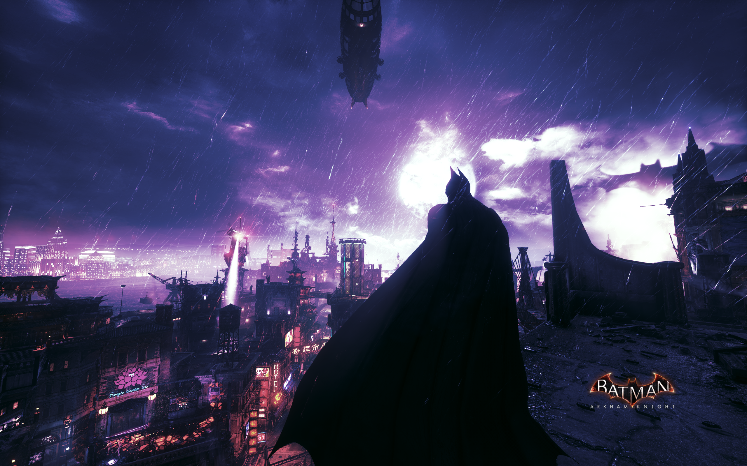 General 2560x1600 Batman: Arkham Knight screen shot PC gaming video games superhero rain city night logo Batman digital art