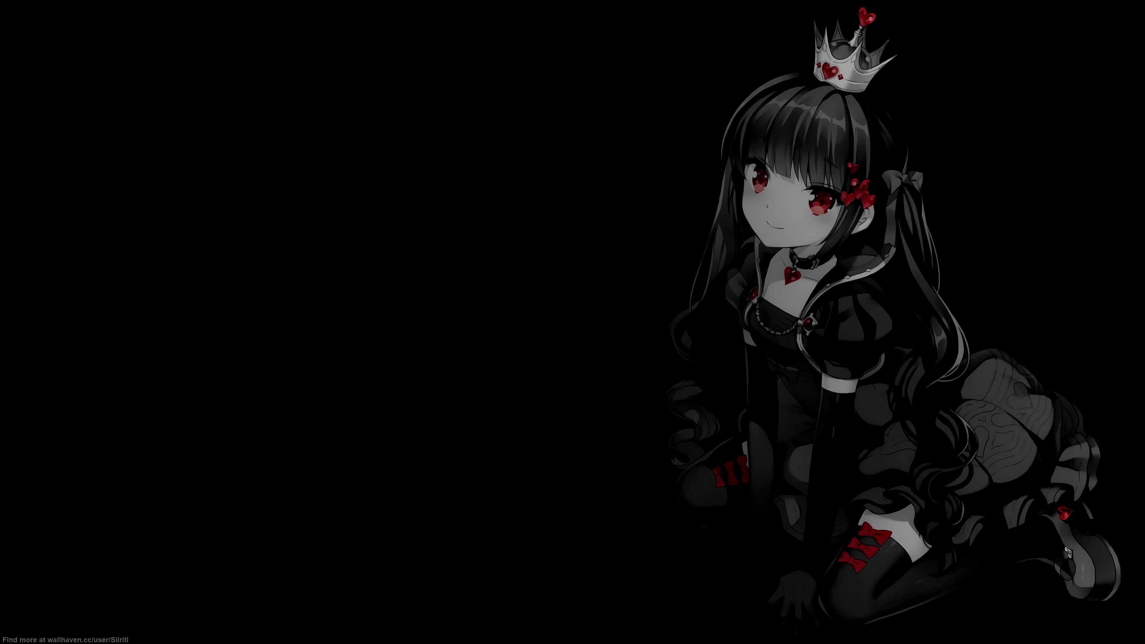 Anime 3840x2160 selective coloring black background dark background simple background anime girls minimalism crown dress elbow gloves smiling choker