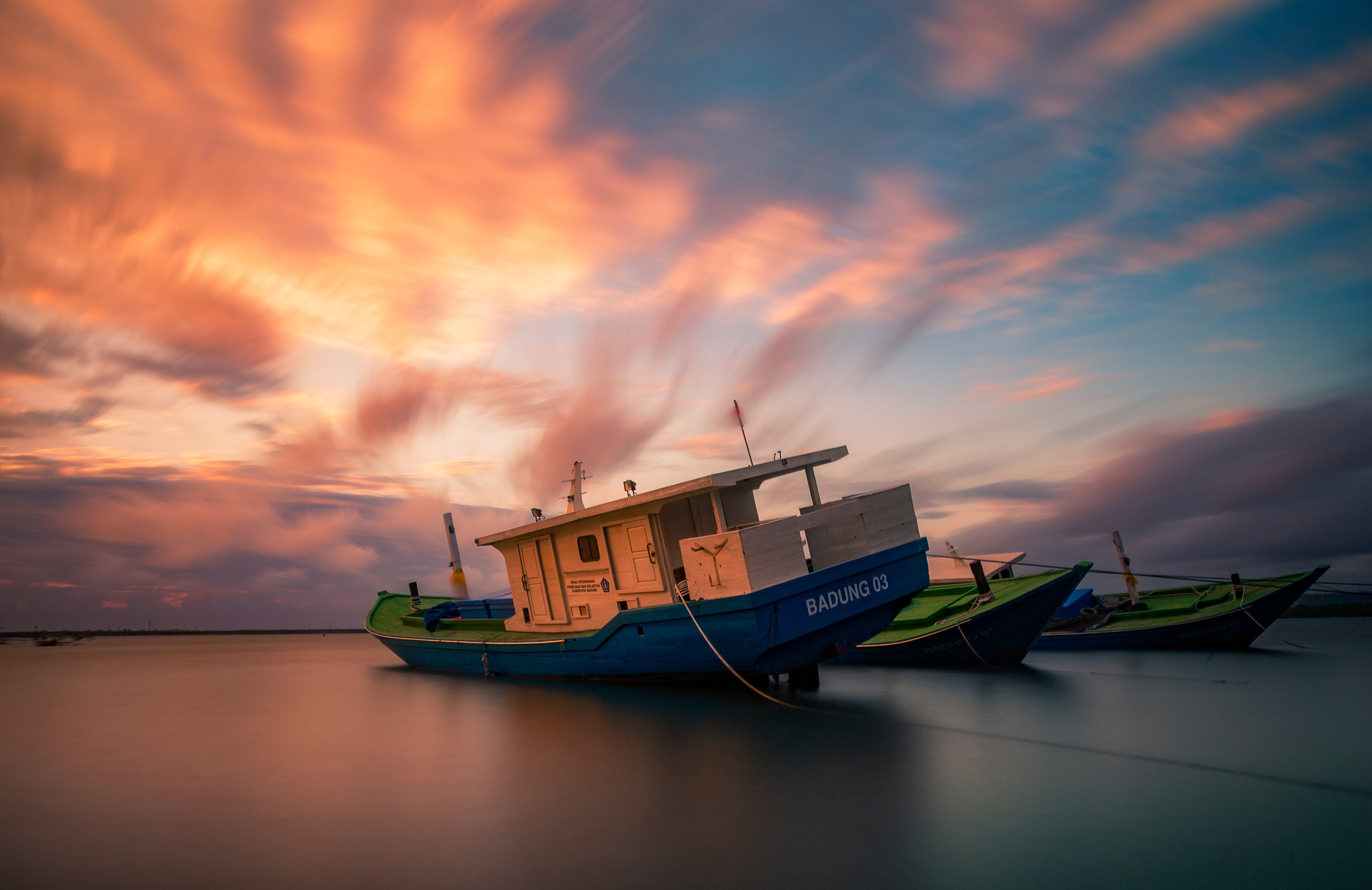 General 2560x1661 sea nature clouds sky water sunset sunset glow boat