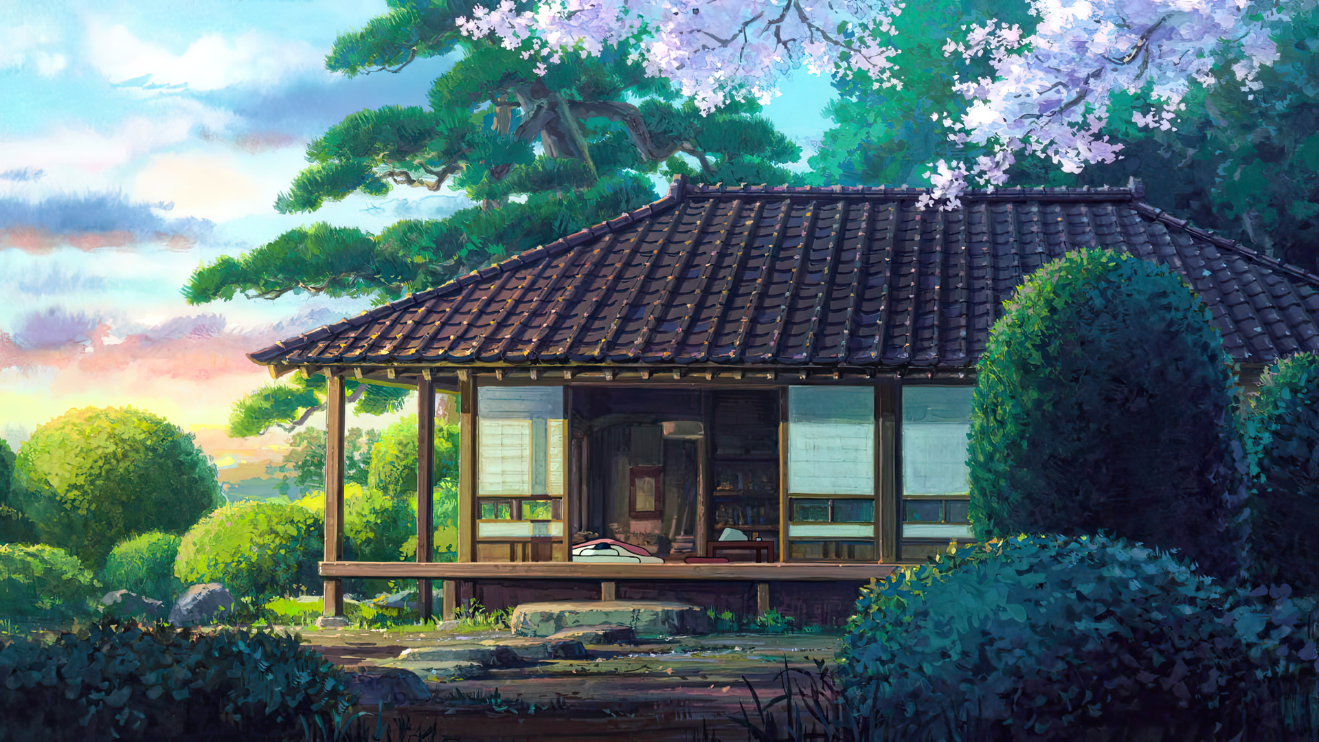 Anime 1920x1080 The Wind Rises animated movies film stills anime animation house sky cherry trees clouds trees Meitantei Conan