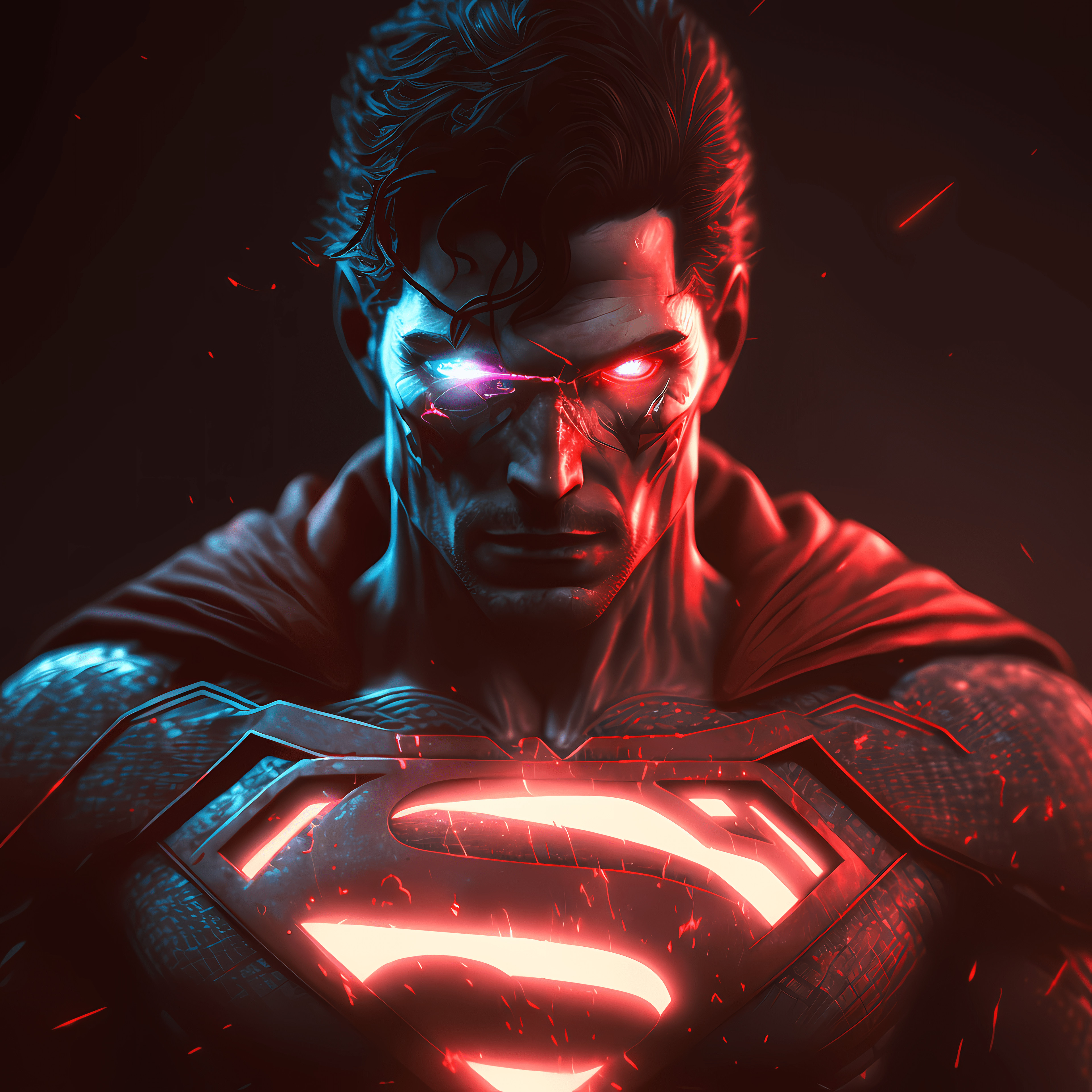 General 3840x3840 artwork digital art cyborg Superman Cyborg Superman glowing eyes men superman logo AI art superhero