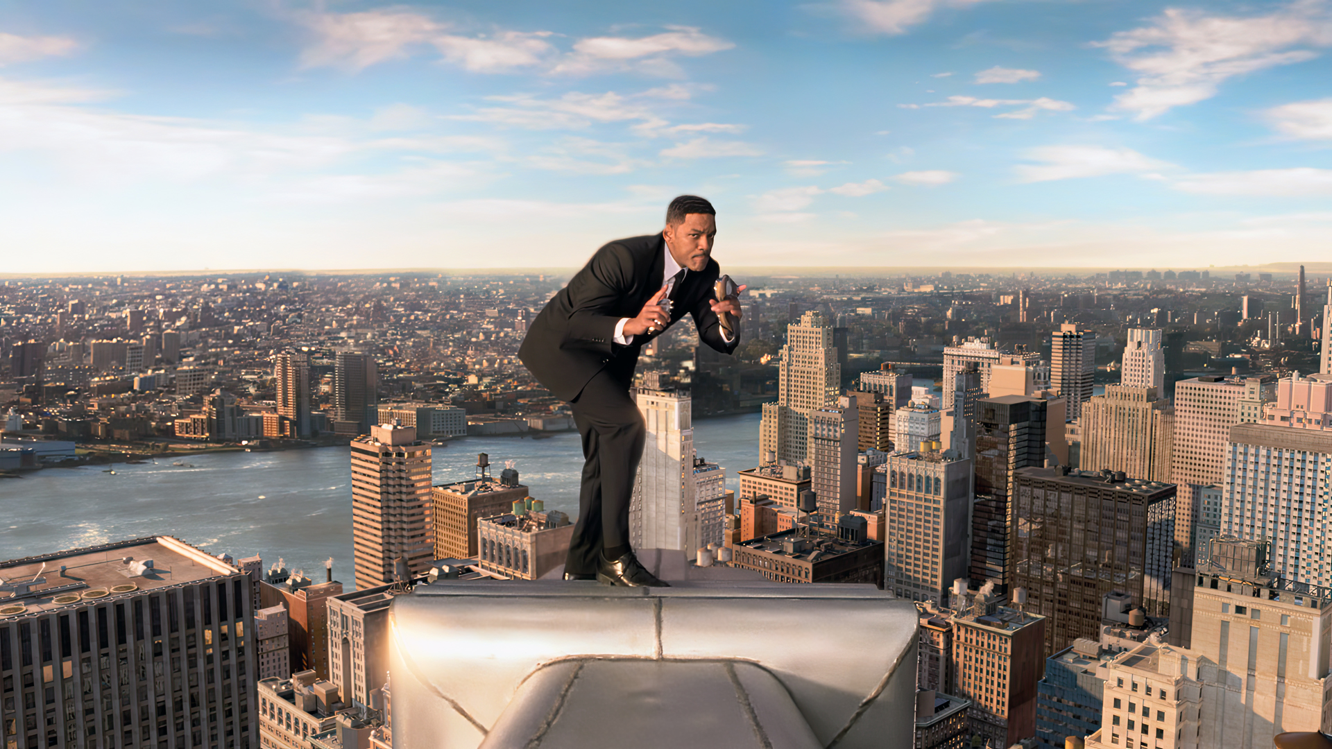 People 1920x1080 Men In Black 3 movies film stills Will Smith Agent J actor men suit and tie New York City building city cityscape skyscraper Chrysler Building gargoyles