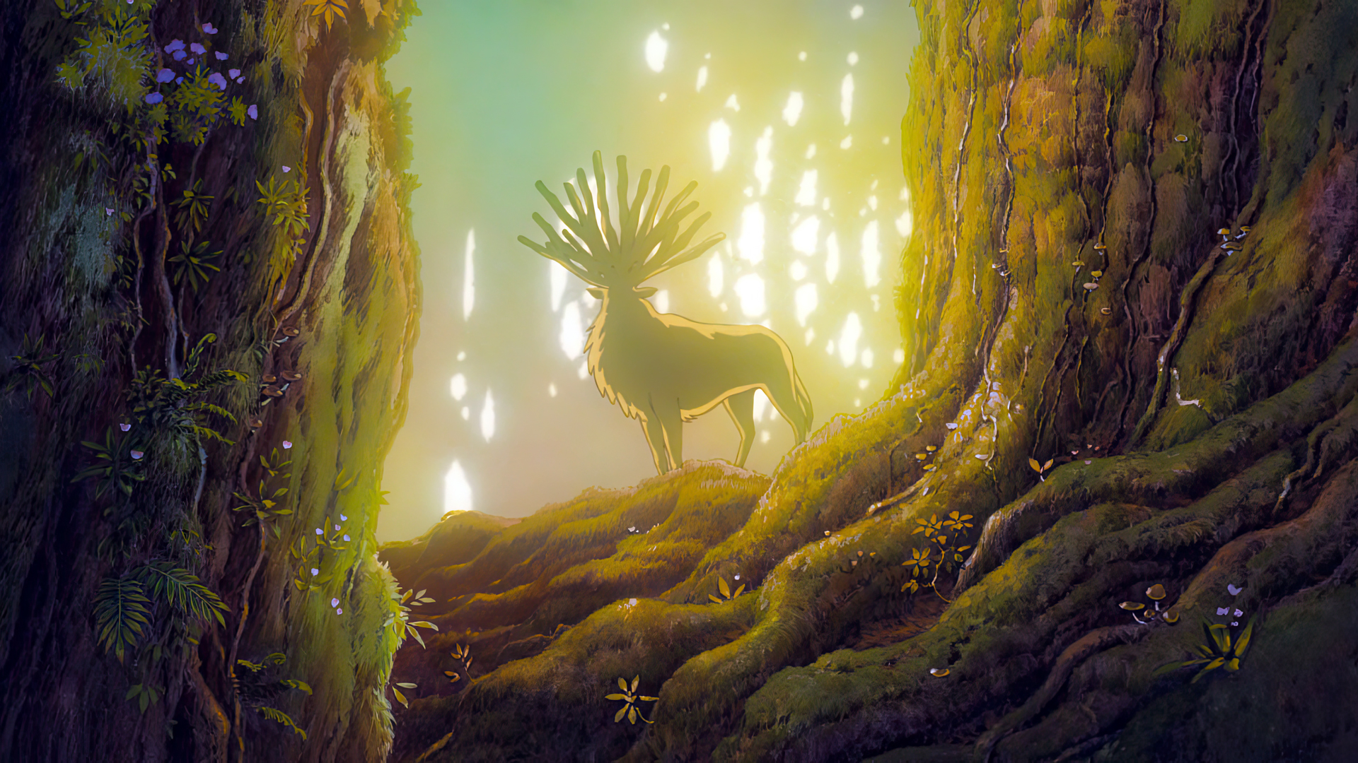 Anime 1920x1080 Princess Mononoke animated movies film stills anime animation trees forest roots Forest Spirit Shishigami Deer God Studio Ghibli Hayao Miyazaki