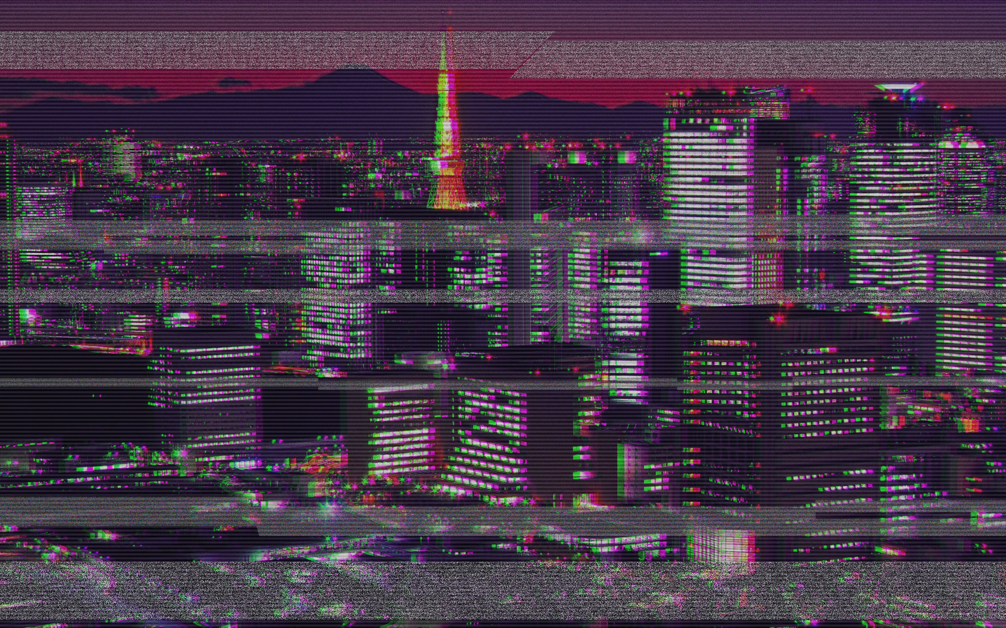 General 3840x2400 glitch art scanlines photography Tokyo Tower Tokyo