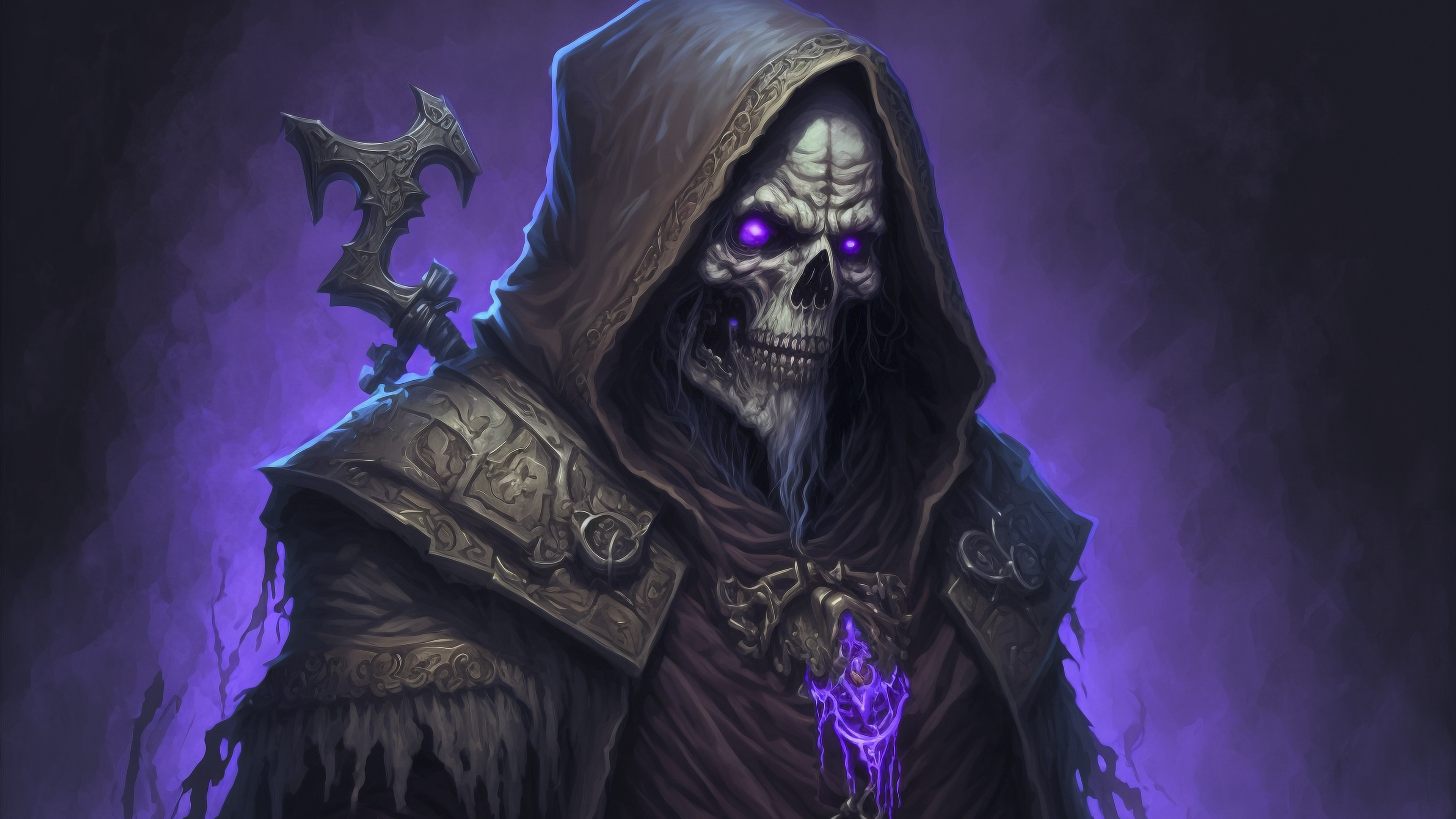 General 3840x2160 Lich wizard necromancers undead skeleton bones Dungeons & Dragons Pathfinder fantasy art horror Grim Reaper digital art