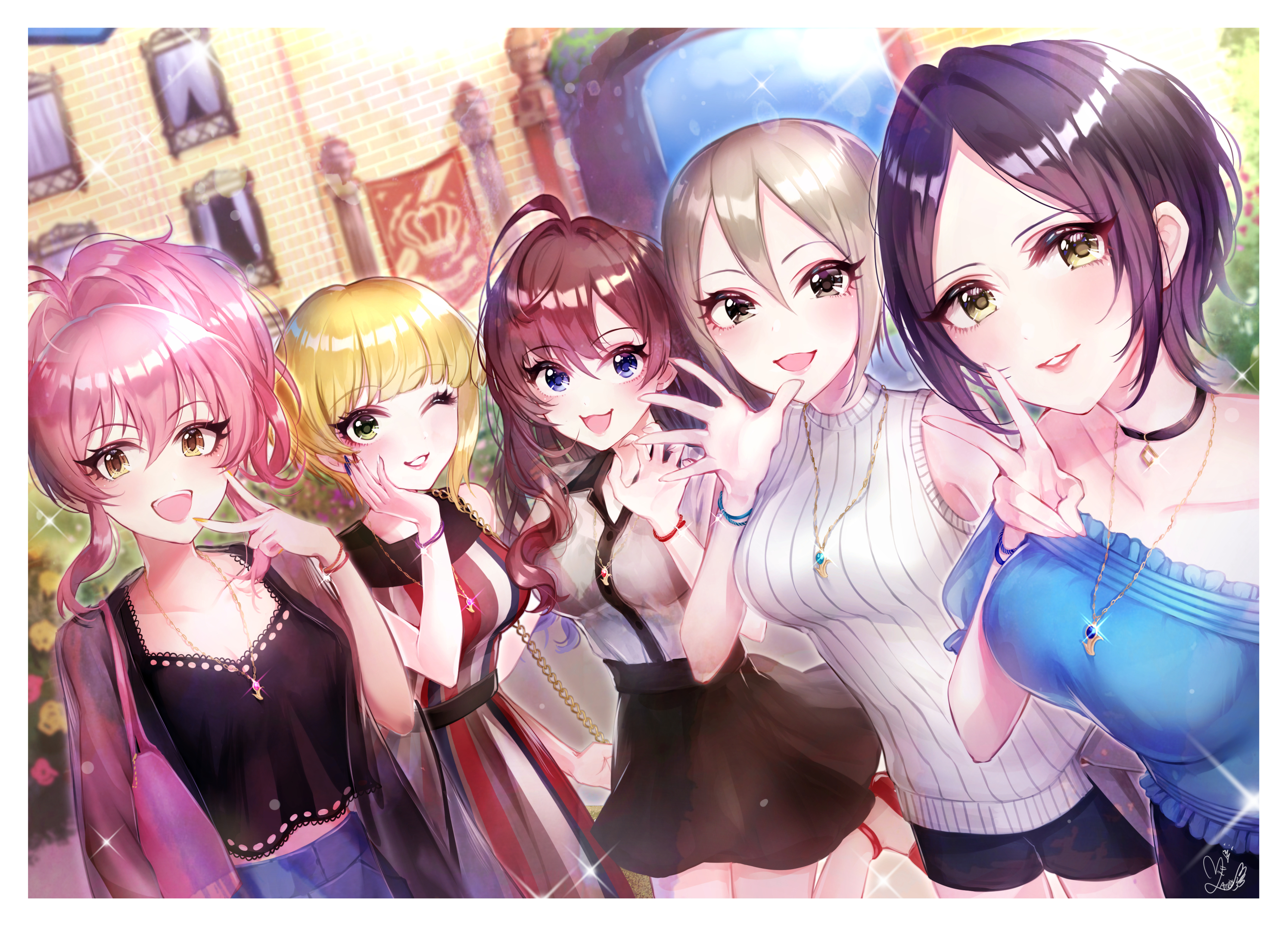 Anime 2990x2150 anime girls anime THE iDOLM@STER necklace choker one eye closed group of women
