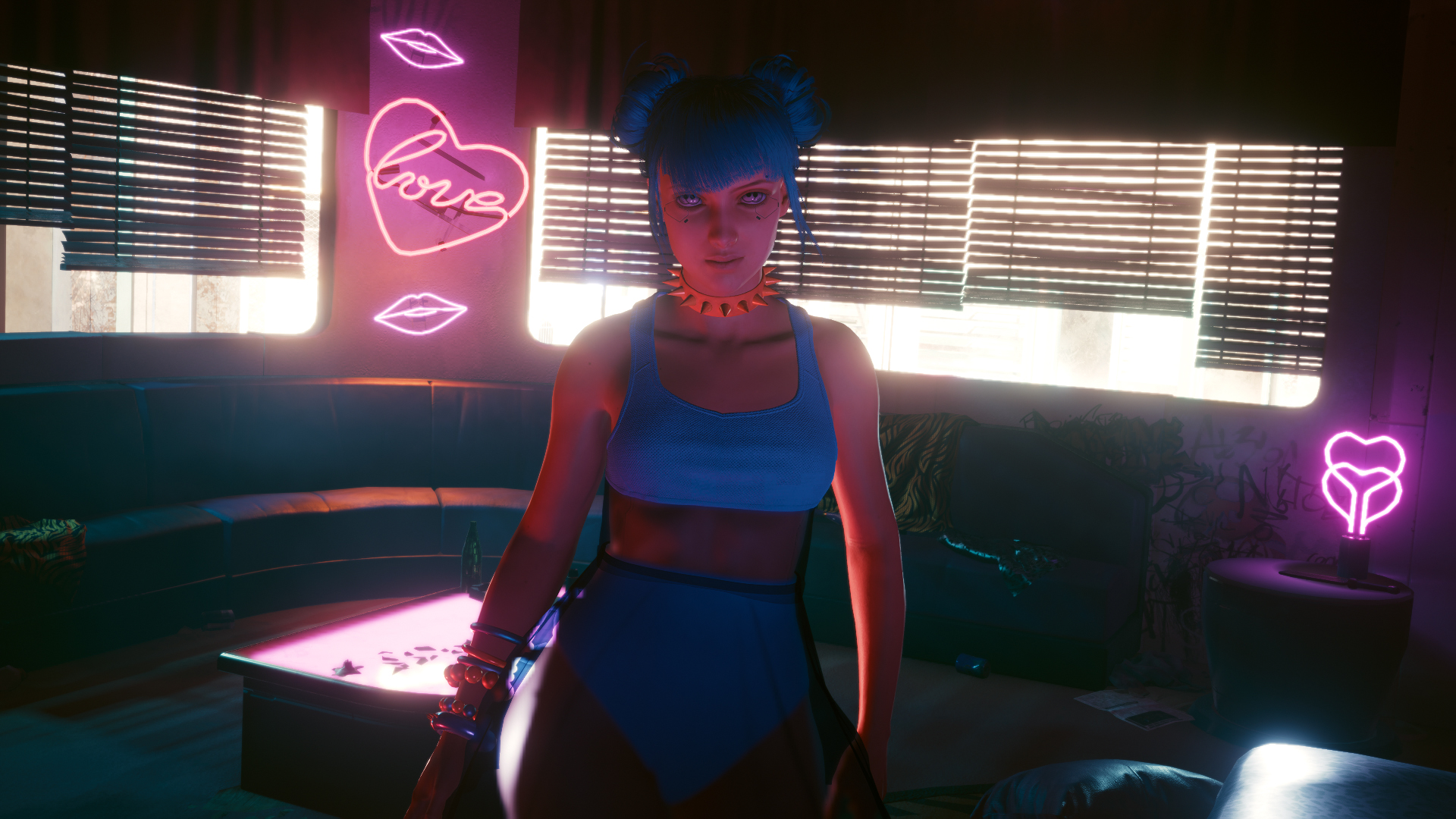 General 1920x1080 cyberpunk Cyberpunk 2077 Blue Moon (Cyberpunk 2077) neon CGI video game girls video games collar CD Projekt RED