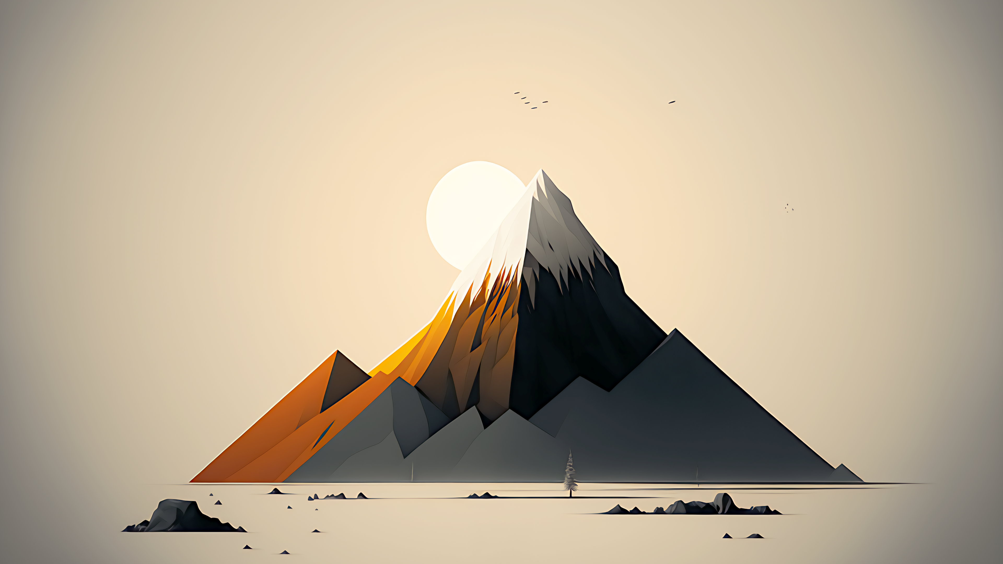 General 3840x2160 minimalism AI art simple background vector mountains nature sunset sunrise landscape
