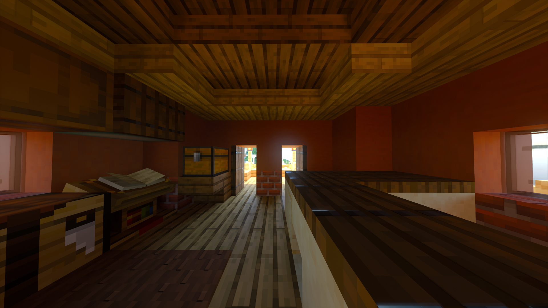 General 1920x1080 Minecraft screen shot Nvidia RTX video games video game art chests interior sunlight CGI wood books floor