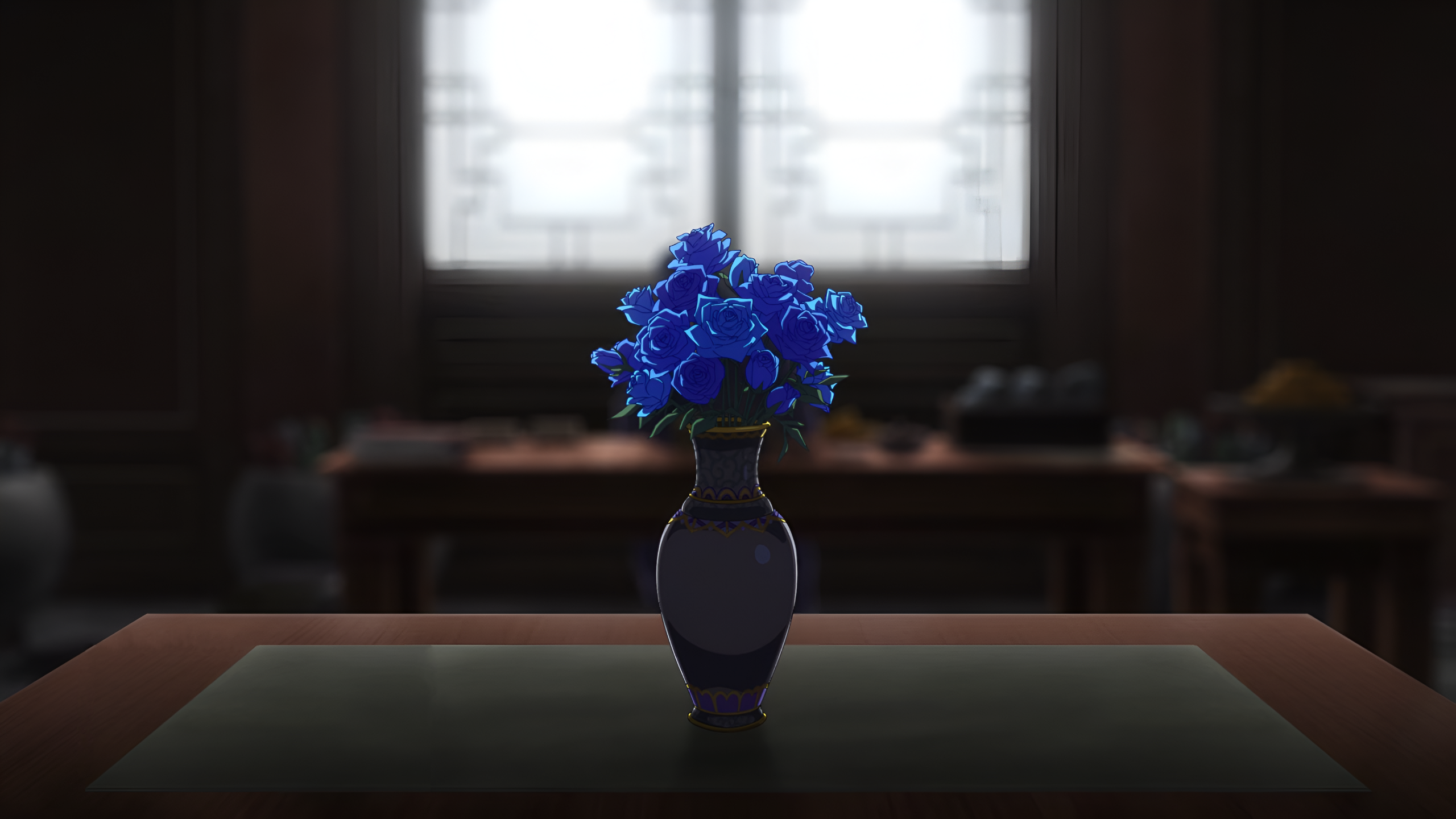 Anime 2560x1440 The Apothecary Diaries vases blue rose rose indoors depth of field blurred blurry background anime Anime screenshot leaves digital art window sunlight table