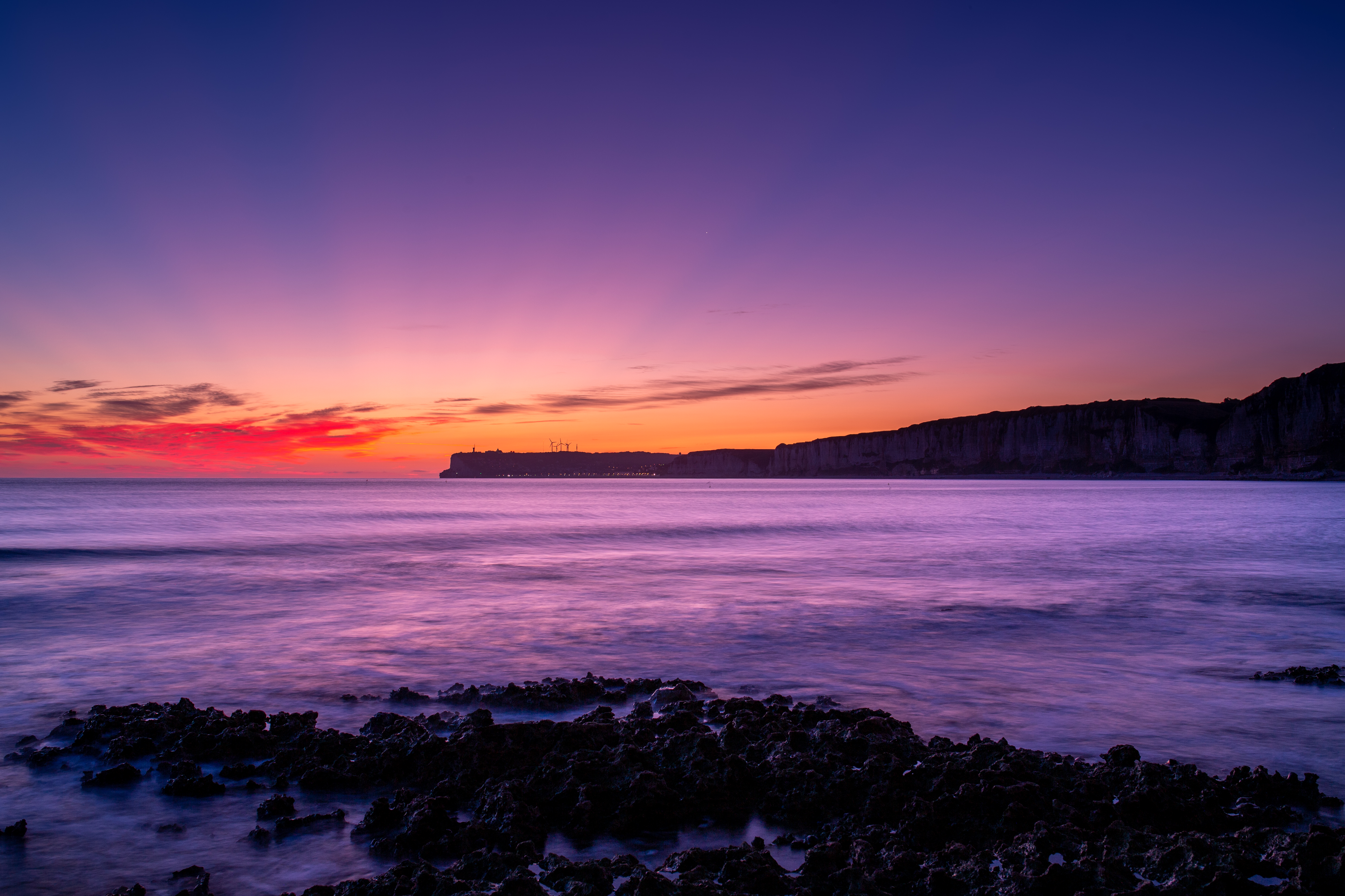General 5740x3827 sunset photography sea cliff landscape France sunset glow sky water clouds sunlight skyscape low light