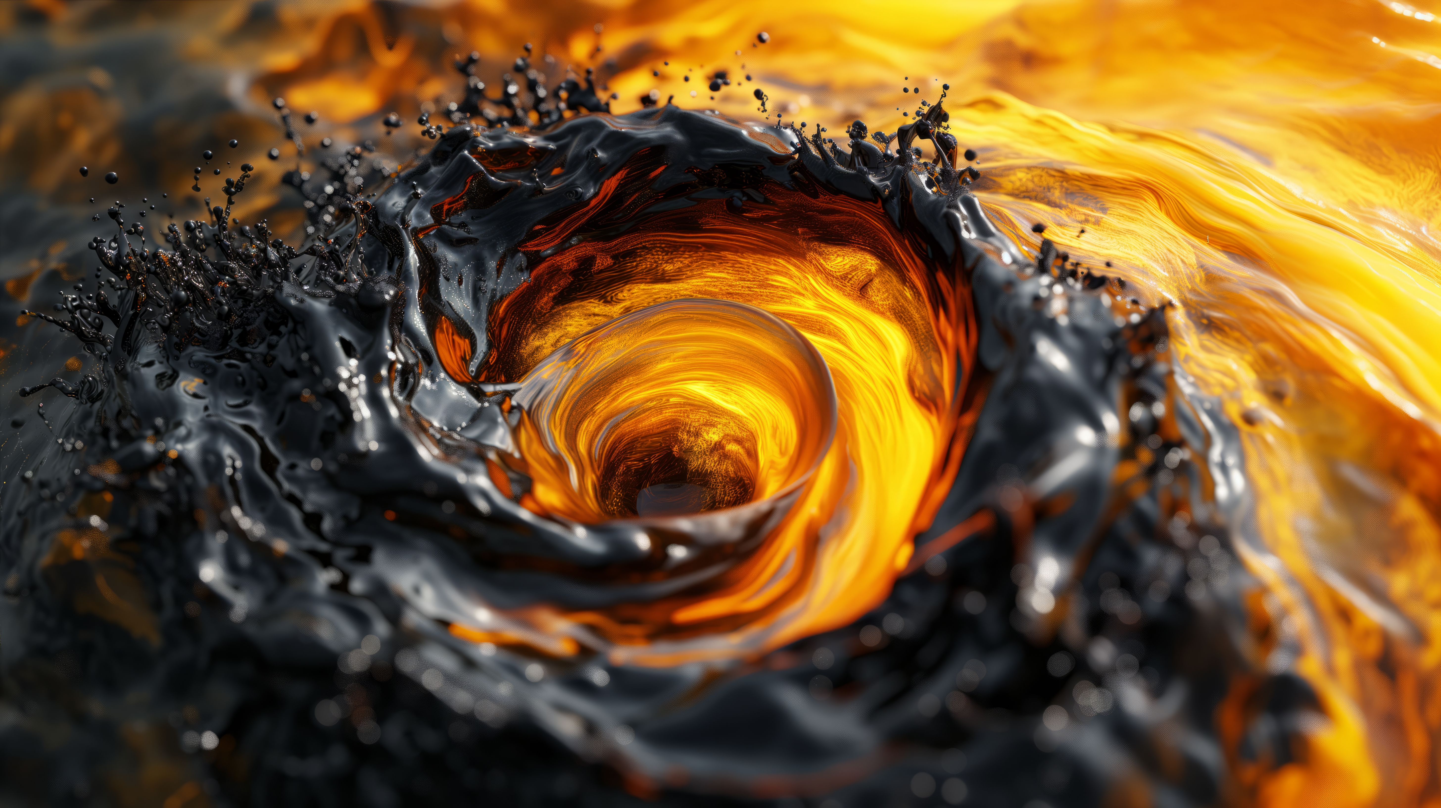 General 5824x3264 AI art amber black swirly illustration abstract paint splash