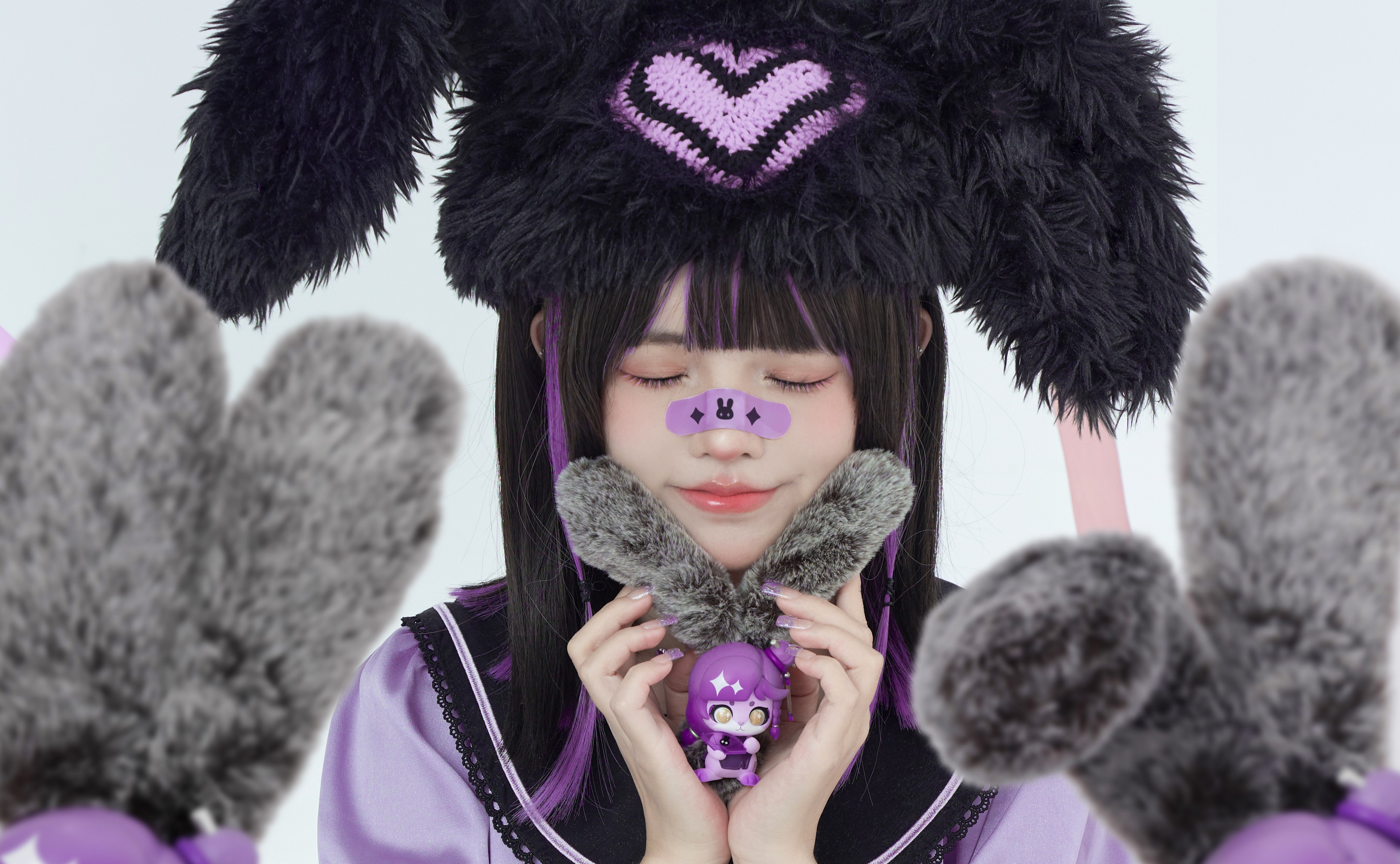 People 3870x2389 dark hair Asian purple clothing bunny ears