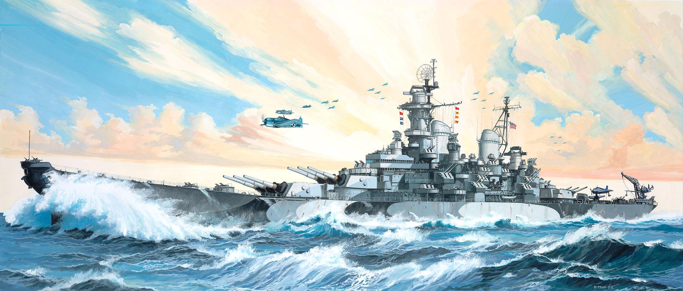 General 2244x957 warship sea aircraft flying sky army military waves water clouds artwork flag military vehicle