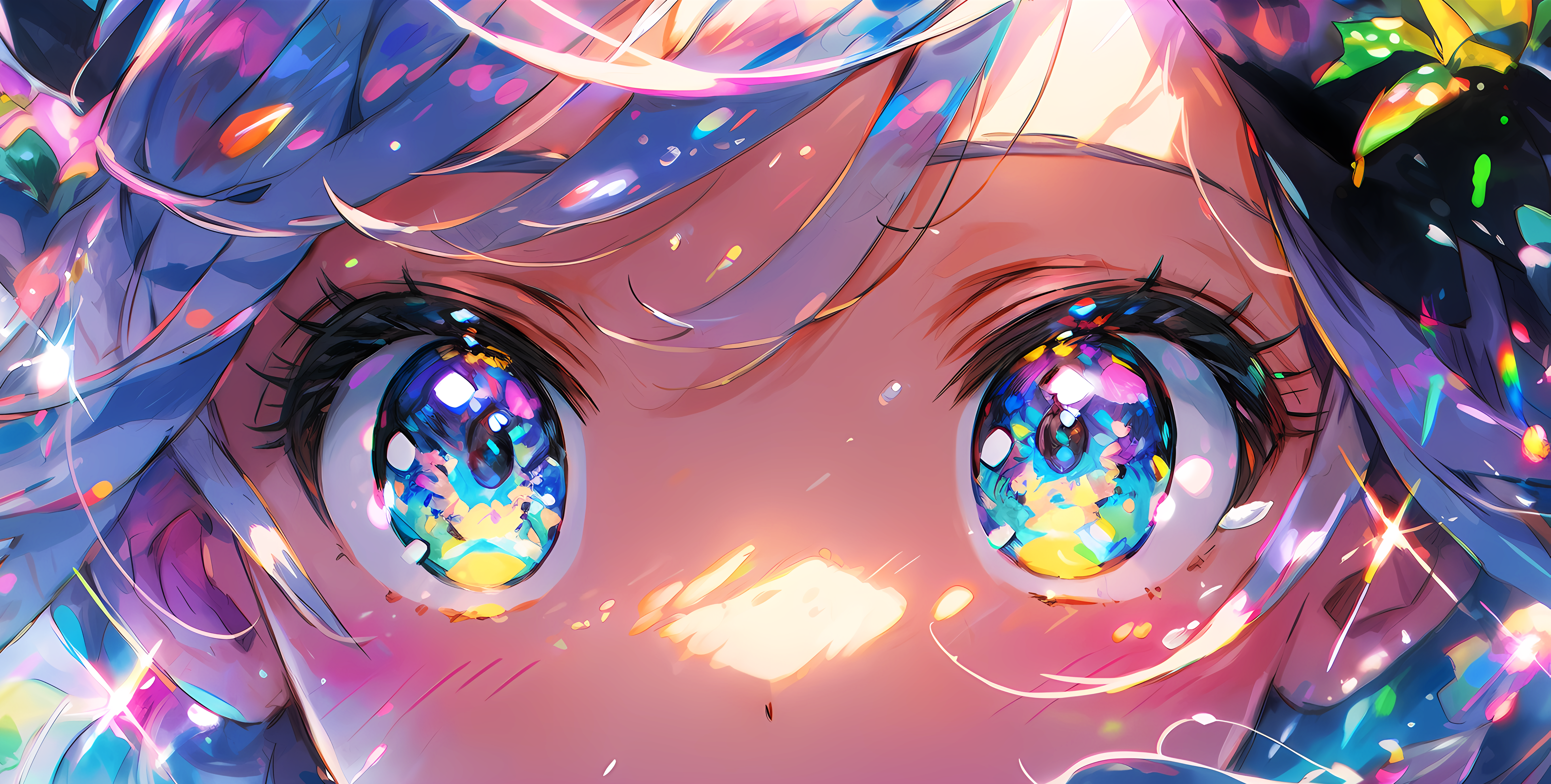 Anime 5472x2768 AI art colorful anime girls eyes looking at viewer face multi-colored eyes digital art