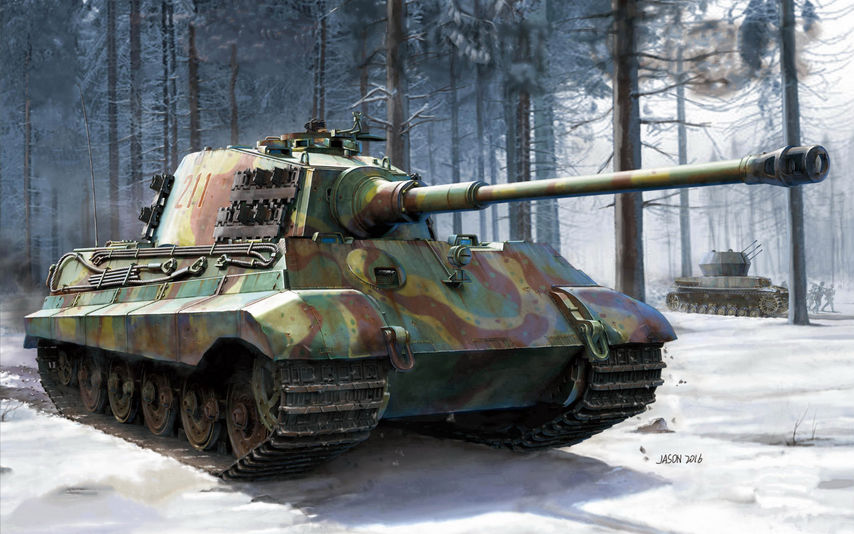 General 1680x1050 tank snow army military Tiger II World War II trees military vehicle artwork German tanks