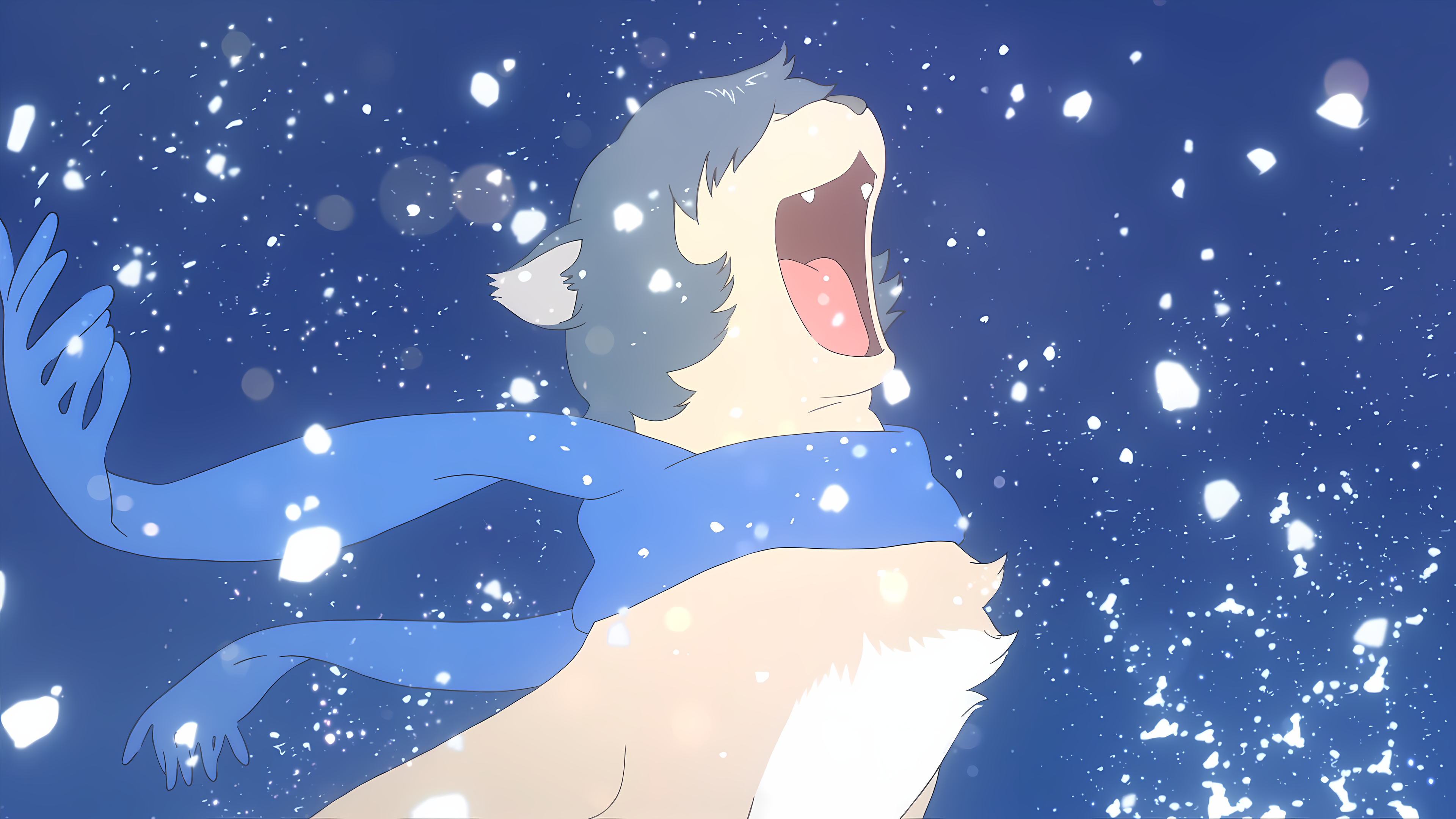Anime 3840x2160 Wolf Children snow winter Anthropomorphic upscaled scarf anime boys open mouth Anime screenshot
