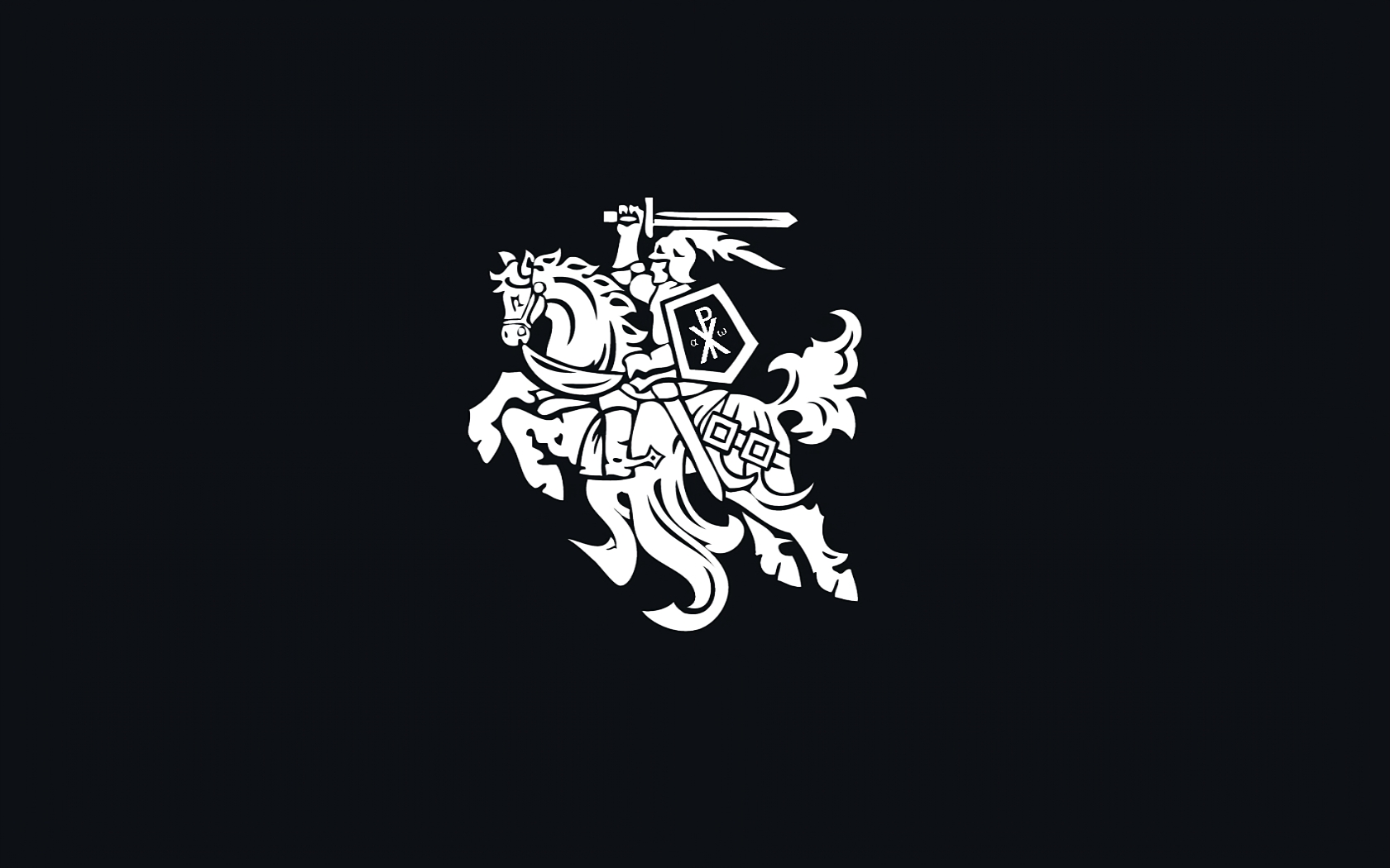 General 1680x1050 knight simple background Chi rho black background minimalism logo shield sword horse horseback alpha omega