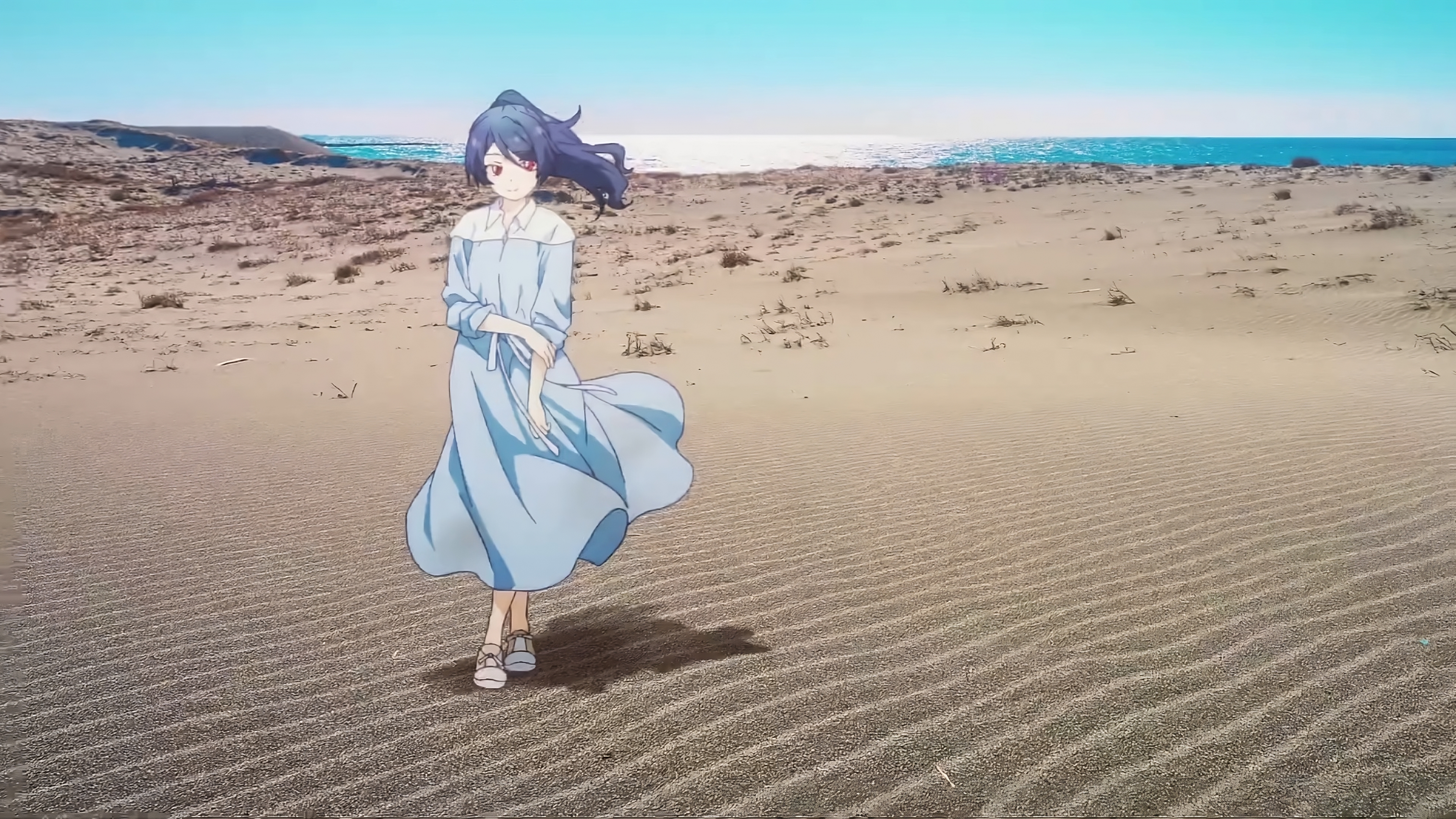 Anime 3840x2160 The Dreaming Boy is a Realist anime anime girls Anime screenshot long hair standing dress desert looking at viewer smiling animeirl