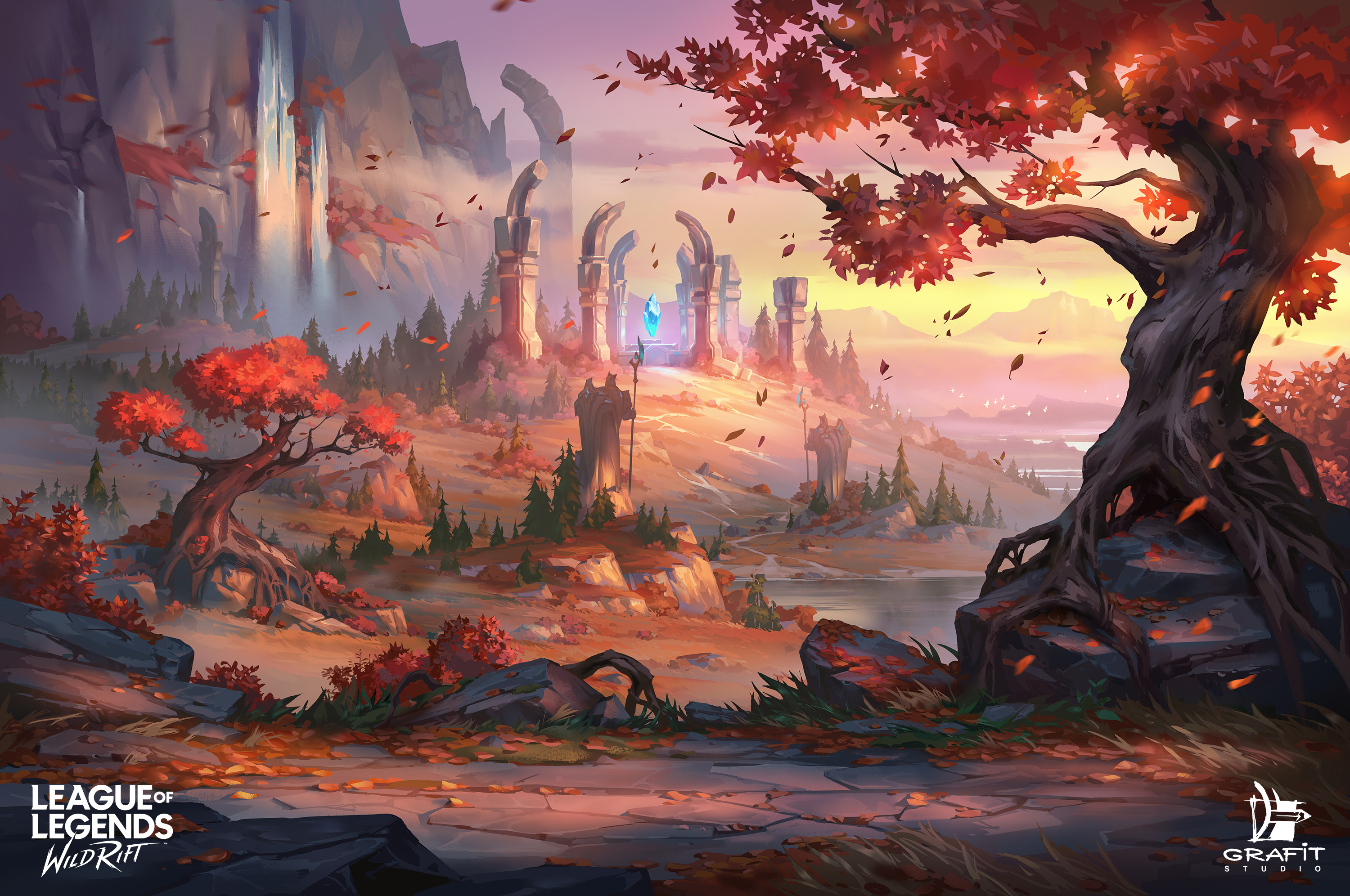 General 3000x1992 Grafit Studio drawing landscape League of Legends fall trees League of Legends: Wild Rift