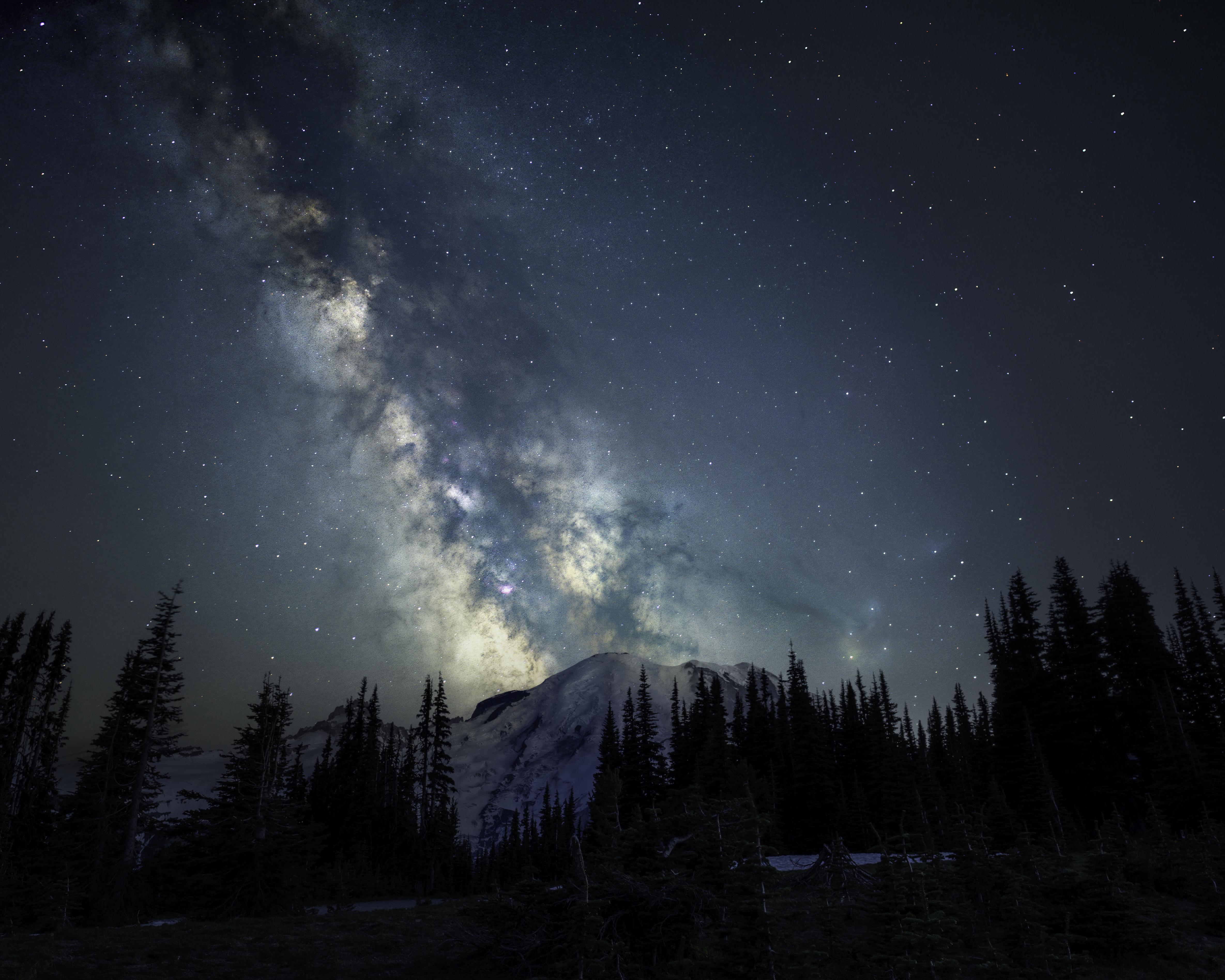General 4739x3791 Milky Way stars forest night landscape nature Mount Rainier Washington (state) USA North America snow