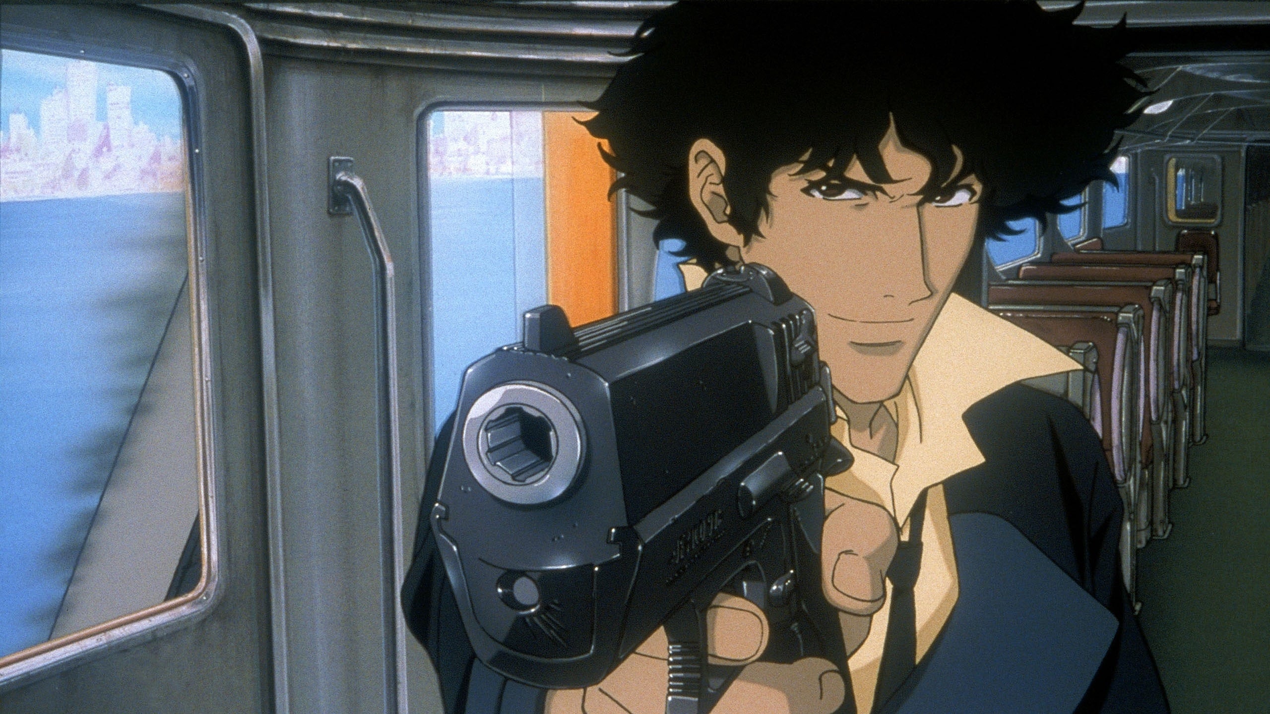 Anime 2560x1440 Cowboy Bebop Spike Spiegel pistol train boys with guns