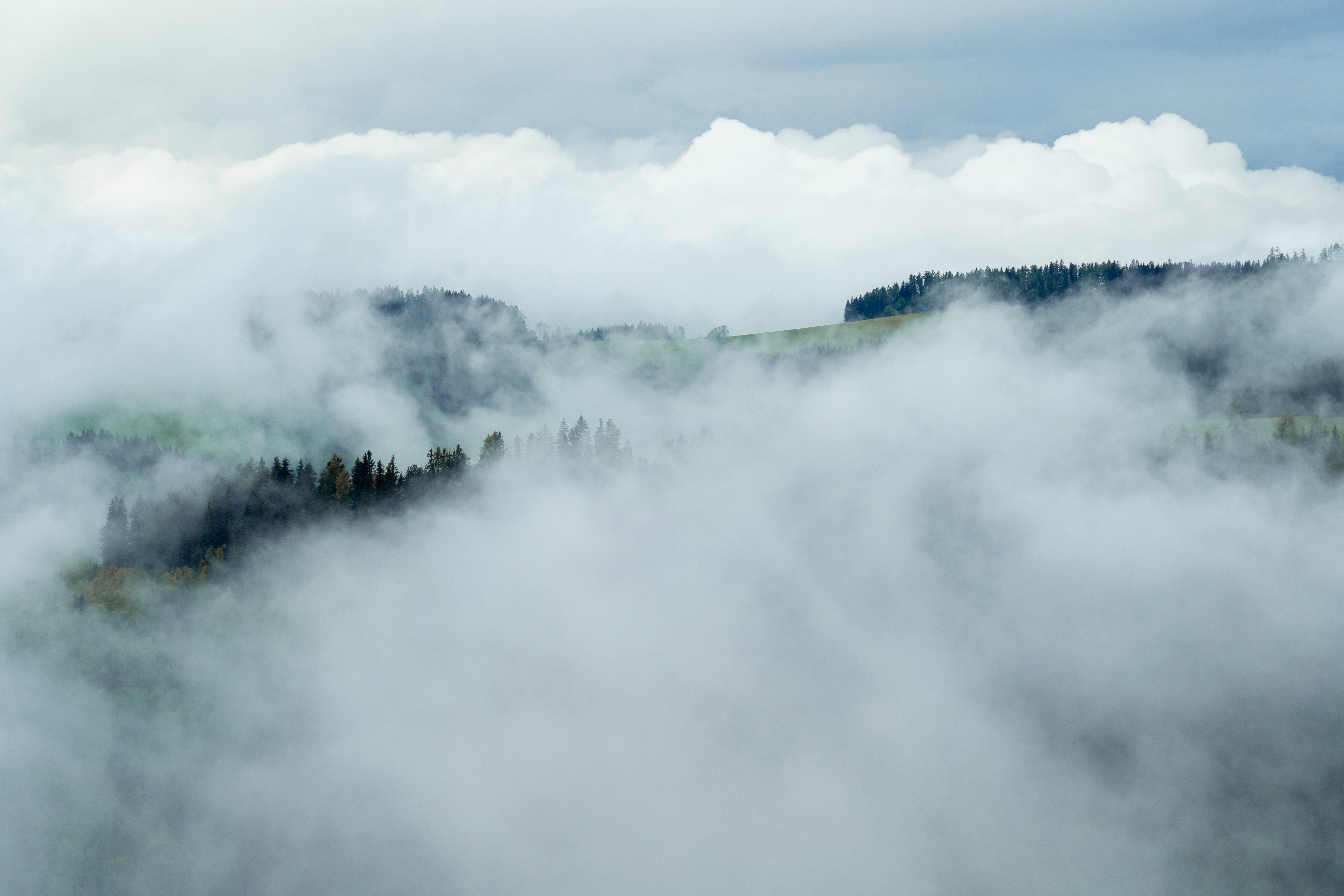 General 6000x4000 landscape aerial view mountain view mountains forest mist Europe Austria clouds