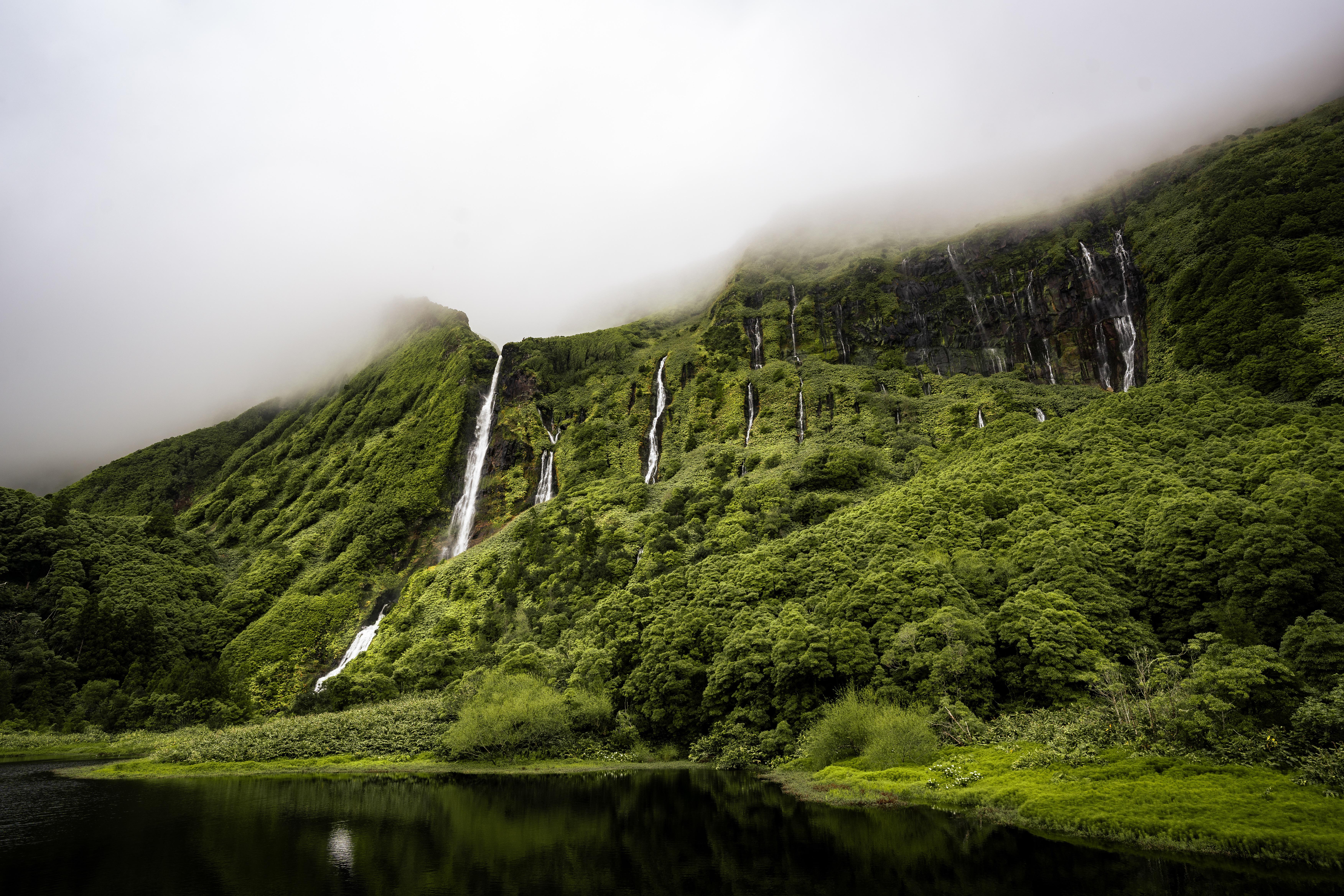 General 7008x4672 mist clouds lake nature landscape forest tropics Azores waterfall