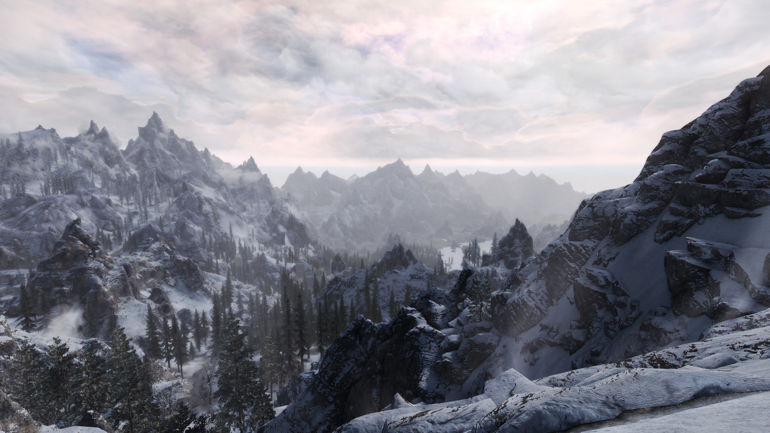General 2560x1440 The Elder Scrolls V: Skyrim mountains snow trees