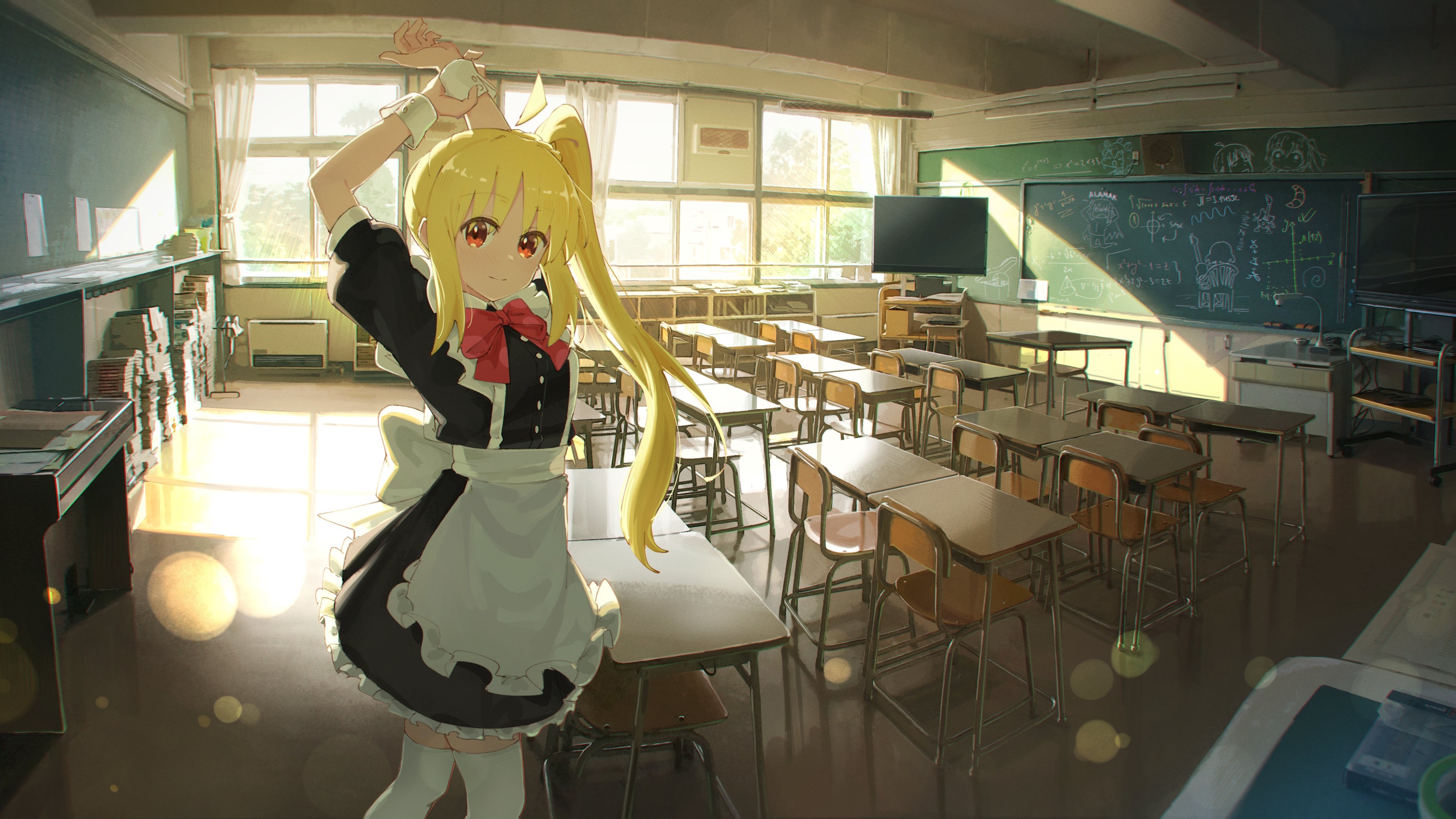 Anime 4075x2292 JLT4n Nijika Ijichi BOCCHI THE ROCK! maid outfit classroom digital art artwork