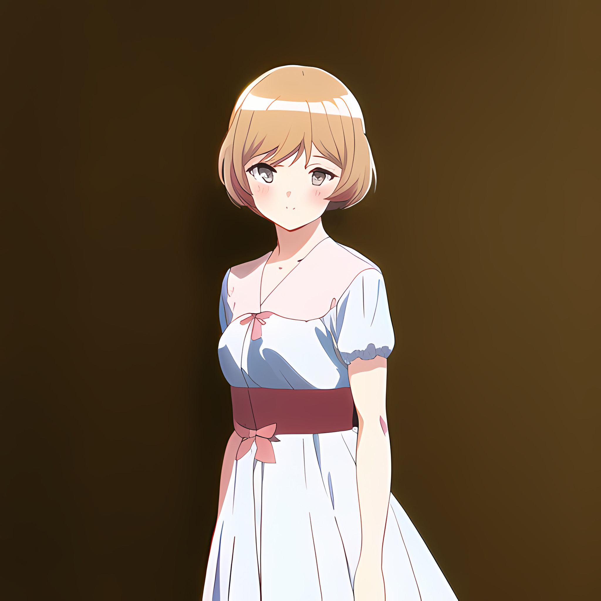 Anime 2048x2048 anime girls novel ai anime white hair blonde dress white dress short hair brown background