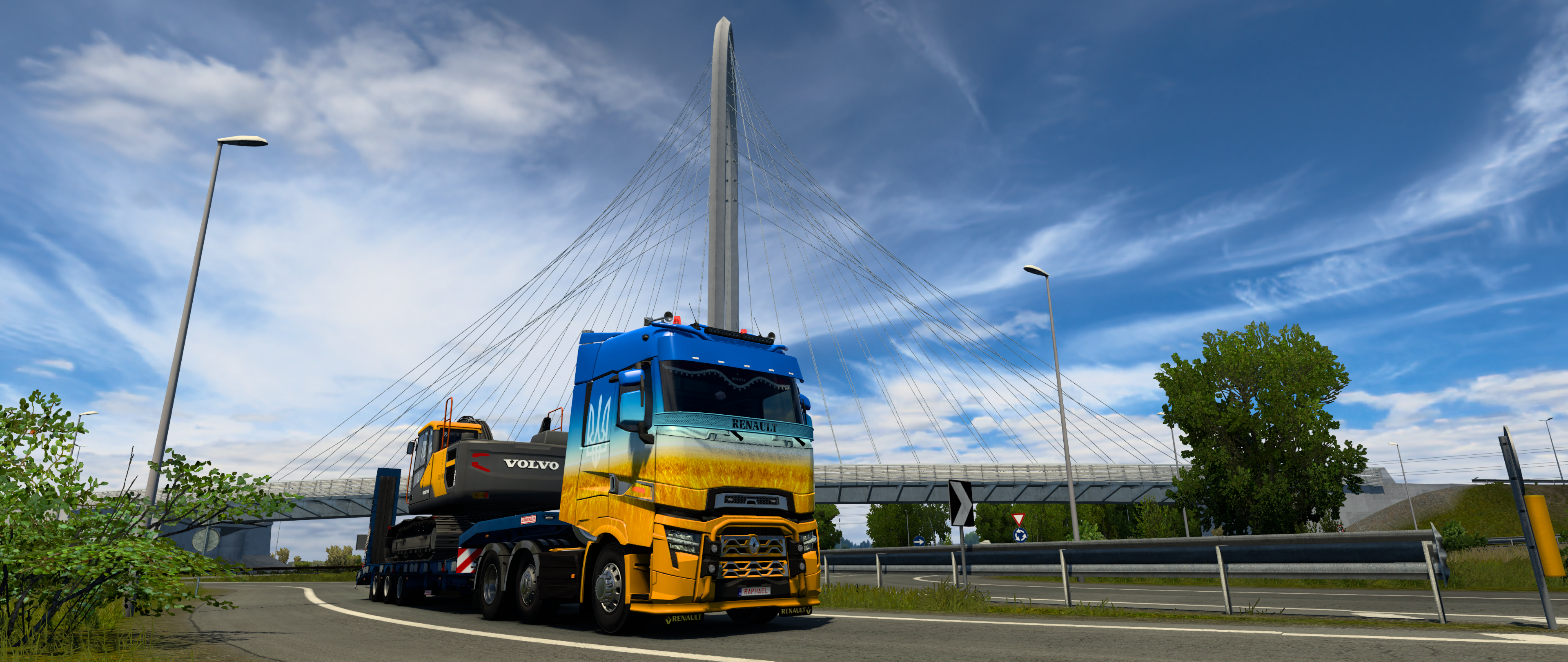 General 3840x1620 landscape bridge Euro Truck Simulator 2 video games truck clouds sky CGI screen shot Ukrainian