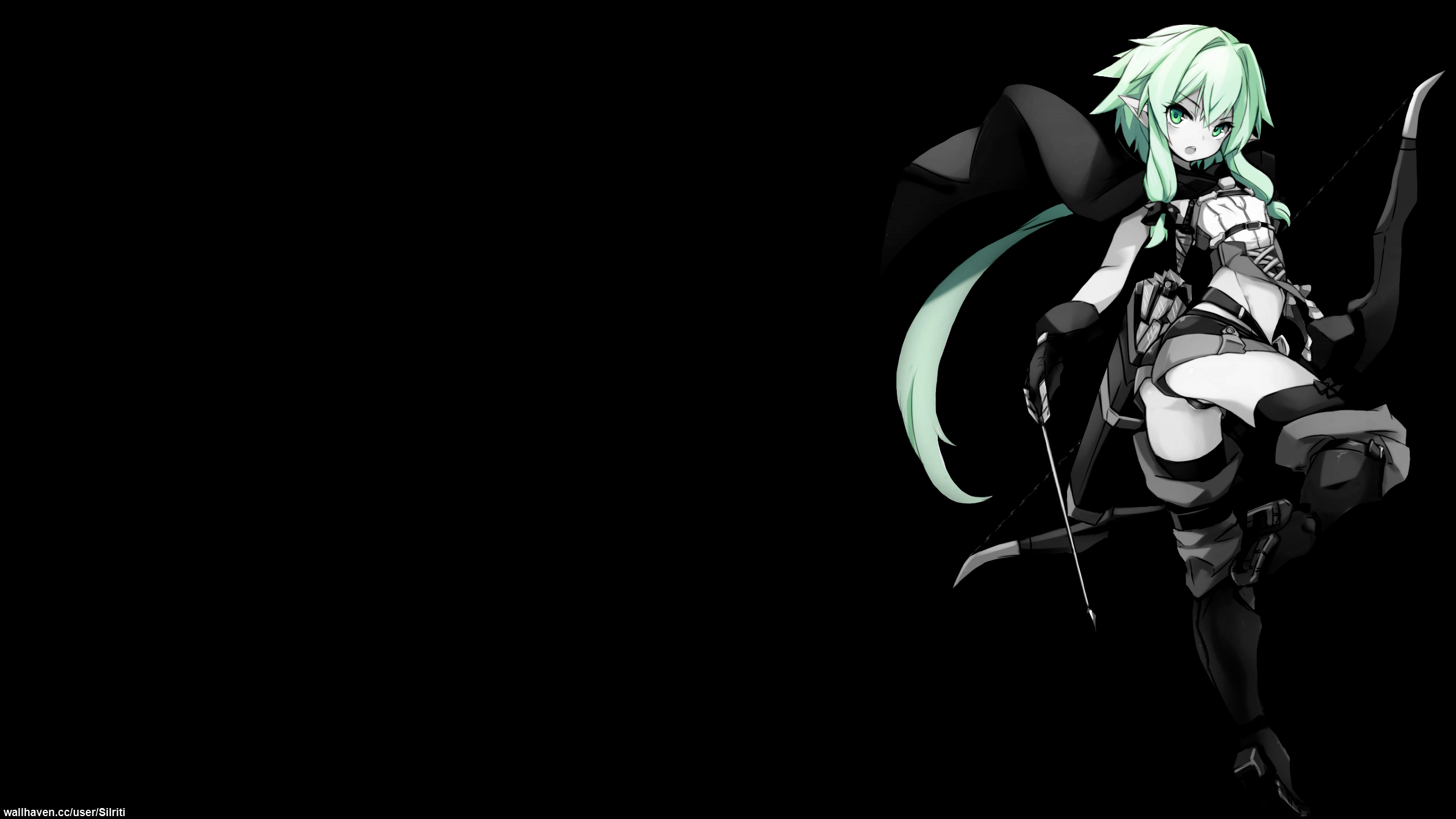 Anime 2523x1419 black background dark background simple background anime girls selective coloring Goblin Slayer ass bow and arrow
