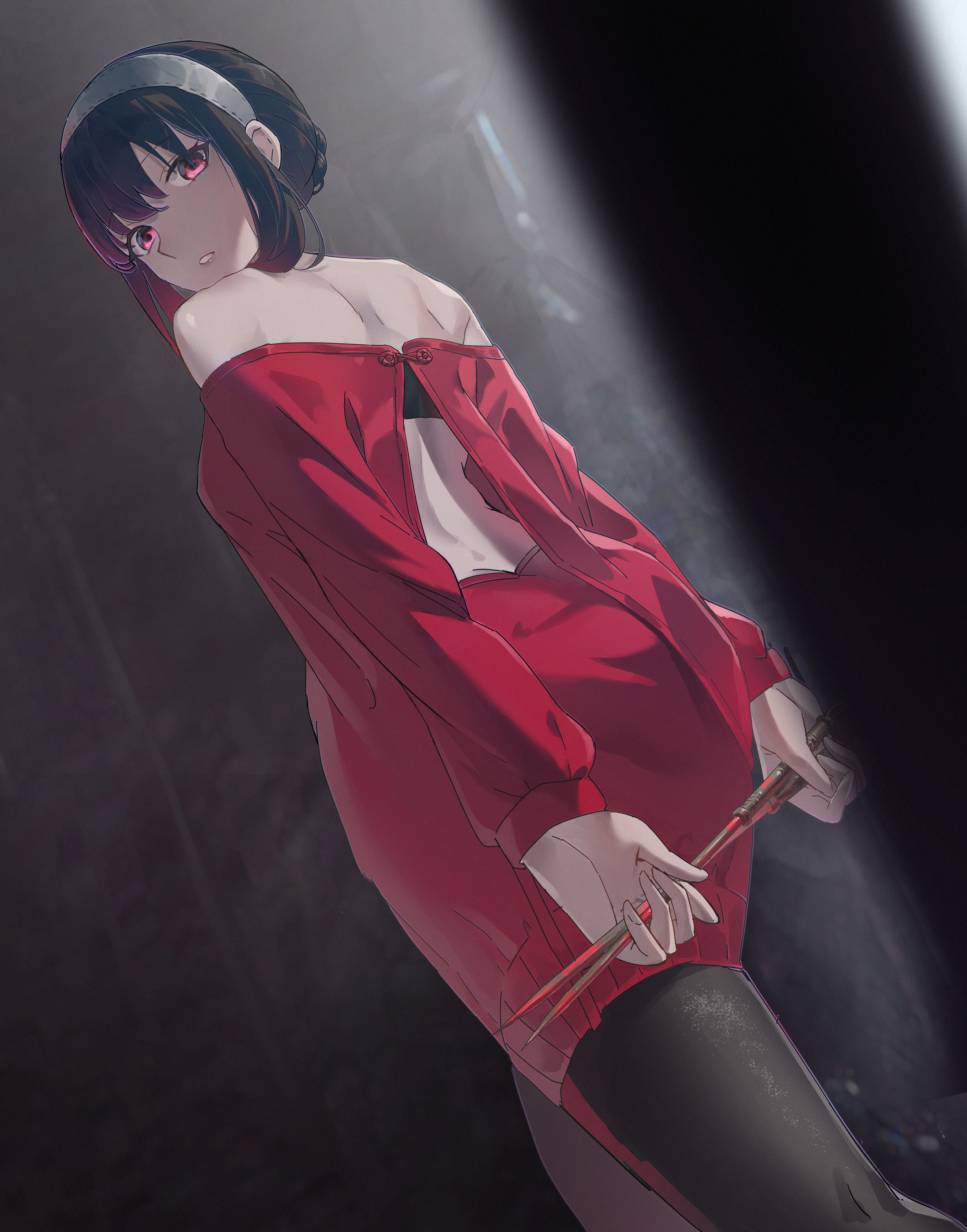 Anime 2800x3569 anime girls anime Spy x Family Yor Forger sweater red eyes black hair blood weapon